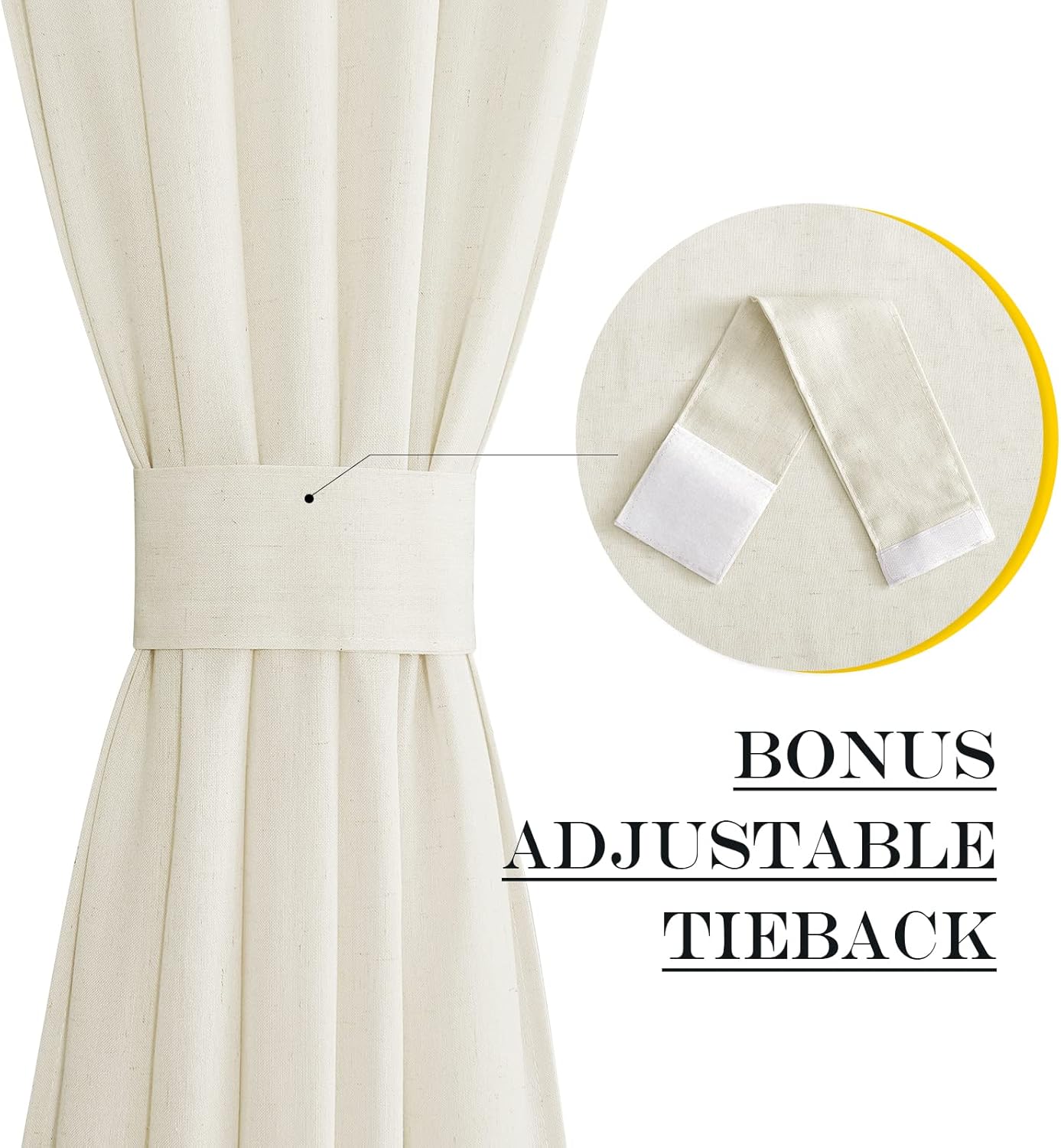 NICETOWN Natural Linen Blended Door Curtain - Farmhouse French Curtain Light Filgtering Tricia Short Window Covering for Patio Sidelight Door Blind Tie Up Shade, W26 x L50 in, 1 Pc, Off White