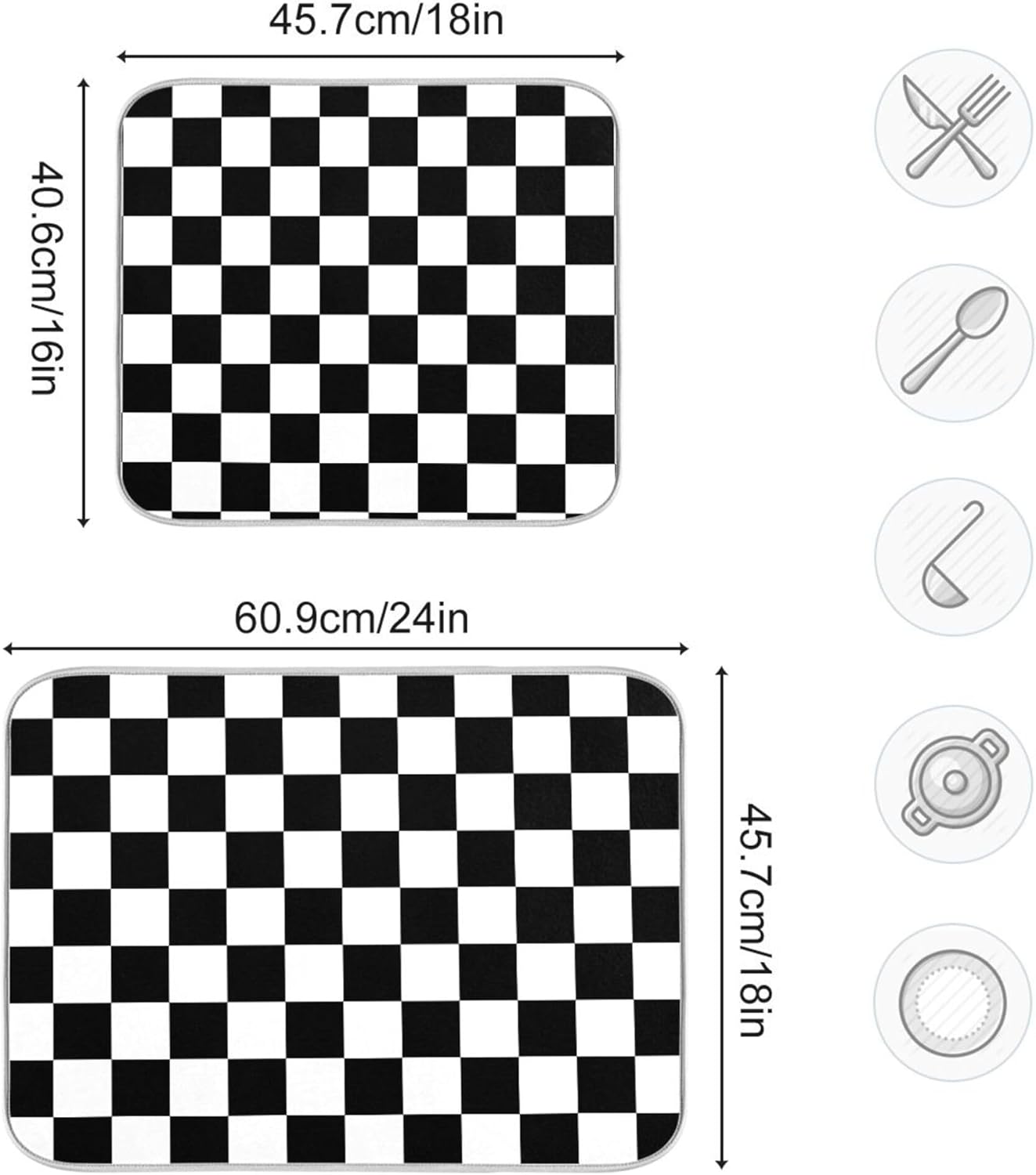 Black White Chessboard Dish Drying Mat for Kitchen Countertop 16x18 Plaid Checkered Rectangle Small Drying Mat Reusable Quick Dry Dish Sink Absorbent Mats Easy Clean Decorative Home Essentials