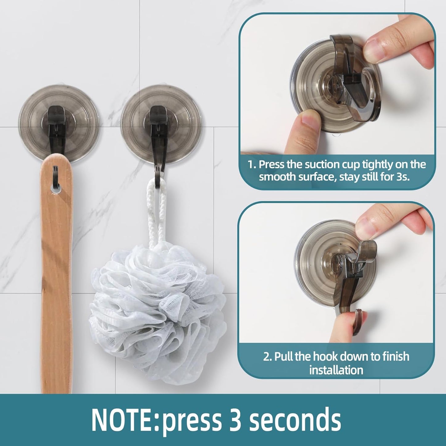 Antimbee Suction Hooks, 5 Pack Clear Hanger, Removable Small Suction Cups for Shower, Bathroom, Glass, Door, Windows, Kitchen - Up to 11 lbs on Smooth Surface - 2 Hooks Design (Transparent Gray)