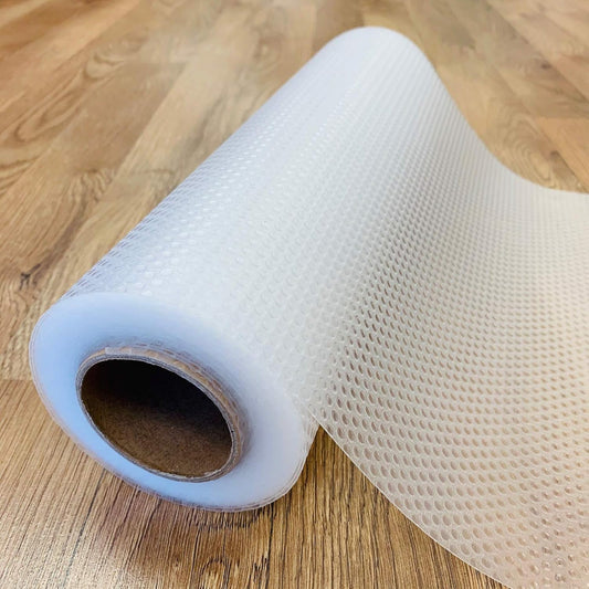 EVALAND 12" x 33 FT Non-Slip Shelf Liner, Non-Adhesive, BPA-Free, Waterproof Pantry Liner for Shelves, Easy to Cut, Oil-Proof Shelf Liners for Kitchen, Cabinets, Drawers, Refrigerator, Clear