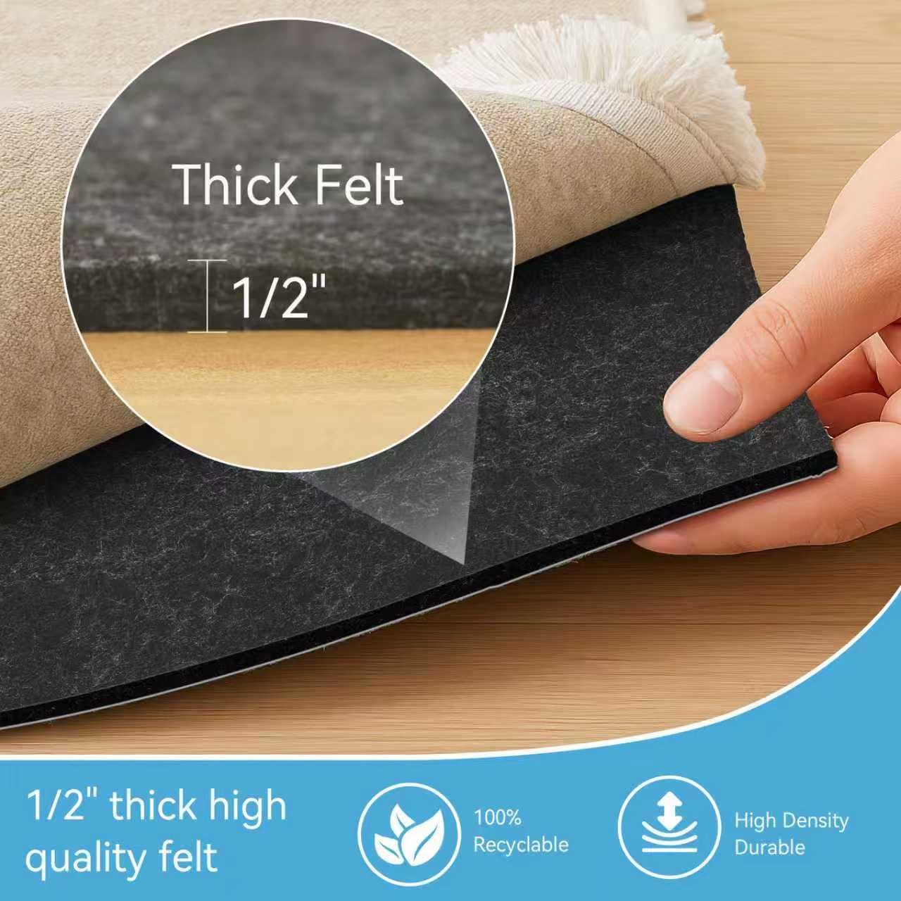 Warmstar 5x7 FT Non Slip Rug Pad,100% Waterproof Felt Rug Pad for Hardwood Floors,1/2” Thick Soft CarpetPad with Natural Rubber Backing,Secure Grip & Floor Protection