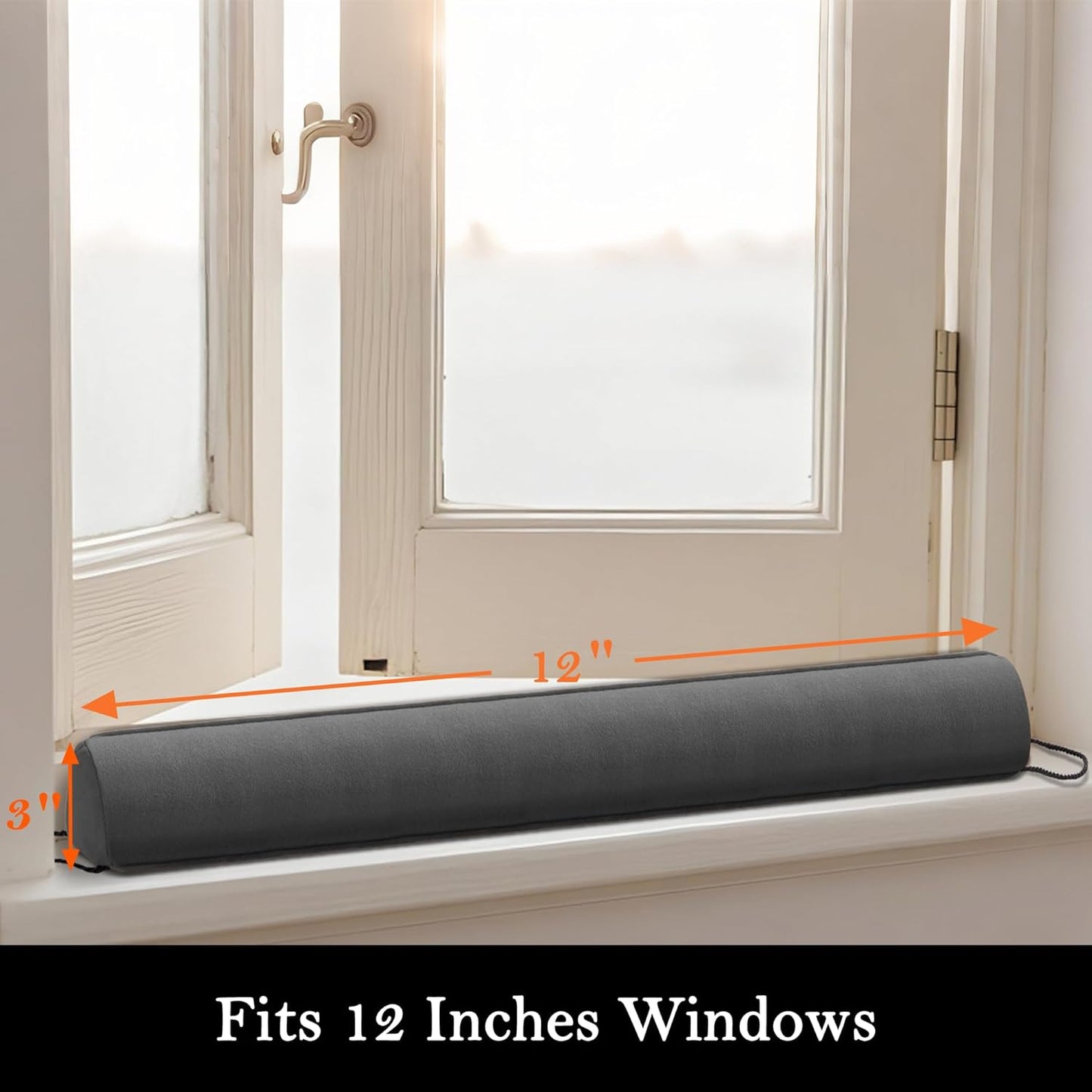 Sunolga 12" Door Draft Stopper Blocks Hot and Cold Air with Removable Washable Cover for Gaps Up to 3", All-Season Seal for Noise, Door Sweep for Bottom of Door and Window, Home Essentials, Gray