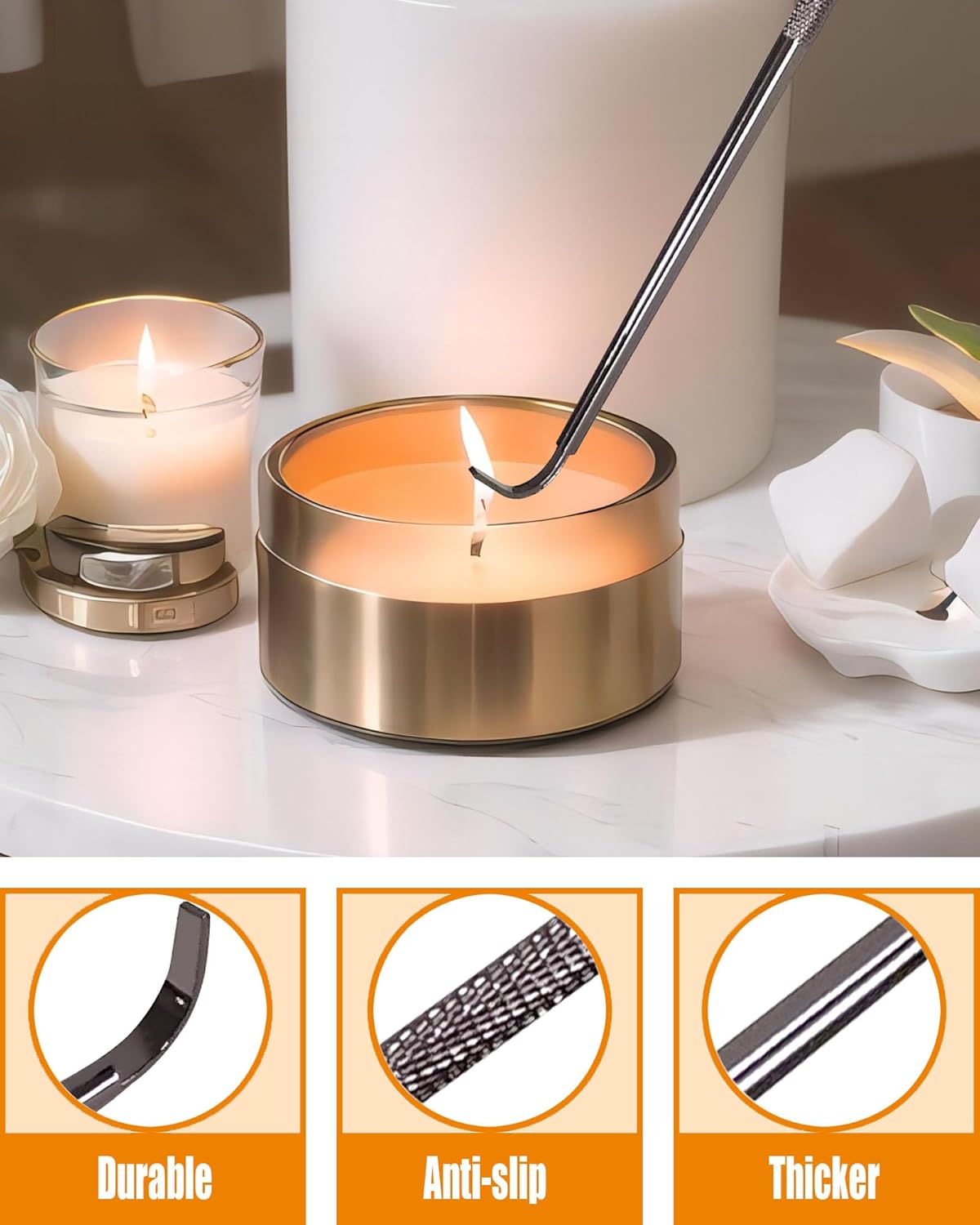 4 in1 Candle Accessory Set with Rechargeable Candle Lighter, Candle Wick Trimmer, Candle Wick Snuffer, Candle Wick Dipper, Candle Care Kit (Silver Black)