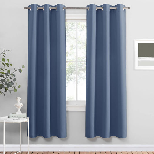 PONY DANCE Blackout Curtains for Bedroom 72 Inch Length 2 Panels Set, Privacy Thermal Insulated Room Darkening Grommet Drapes for Living Room Window, W34 x L72 Inch, Stone Blue