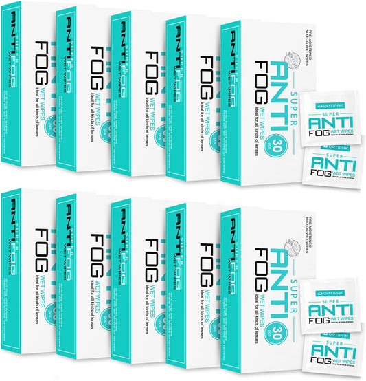 Opti-Pak Anti-Fog Pre-moistened Wipes for Glasses, Binoculars, Face Shields, Ski Masks or Swim Goggles - Prevents Fogging on Glass and Plastic Eyeglasses, Mirrors, Lenses and Windows (30pk 10 Count)