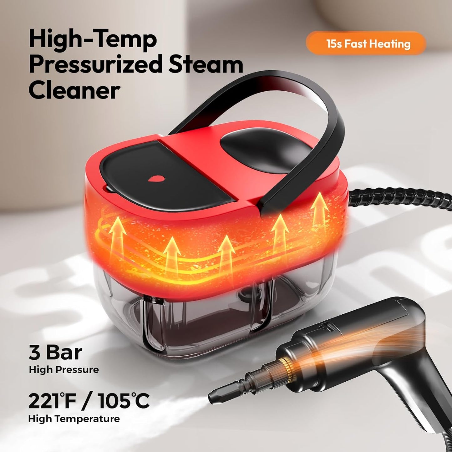Steam Cleaner, 2500w Steamer for Cleaning, 3-Garde Adjustable Handle, 1.6L Water Tank, Steam Cleaner for Home, Fast Heat Handheld Steam Cleaner, Handheld Steamer for Car, Furniture, Kitchen, Bathroom