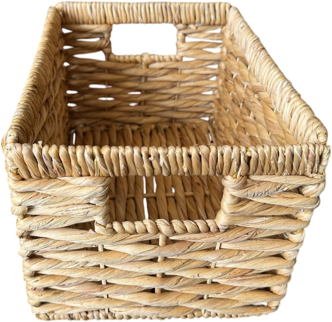 Wicker Basket For Shelves, Baskets for Organizing, Woven Storage Basket with Built-in Handles (Medium 2-Pack, Natural Water Hyacinth)