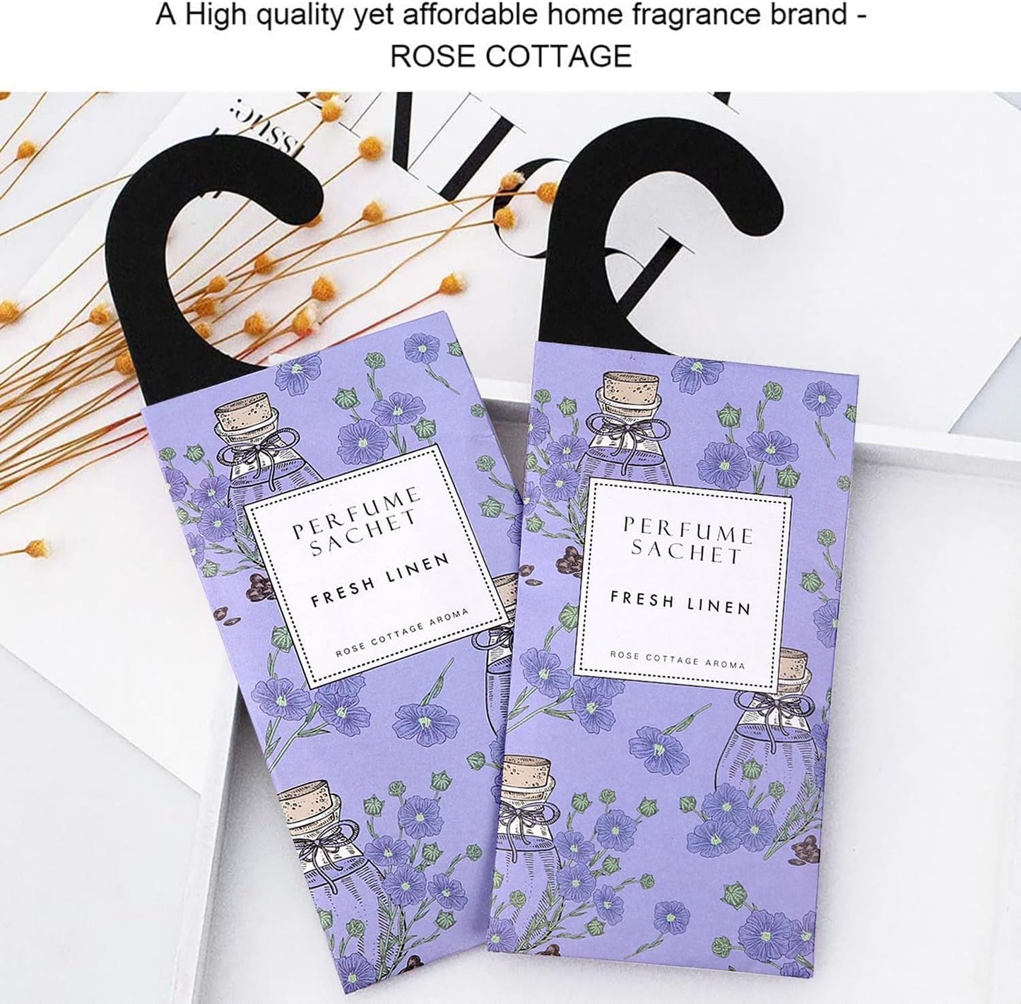 ROSE COTTAGE Large 12 Packs Fresh Linen Hanging Closet Deodorizer Air Freshener Long Lasting Scented Sachets Smell Goods for House