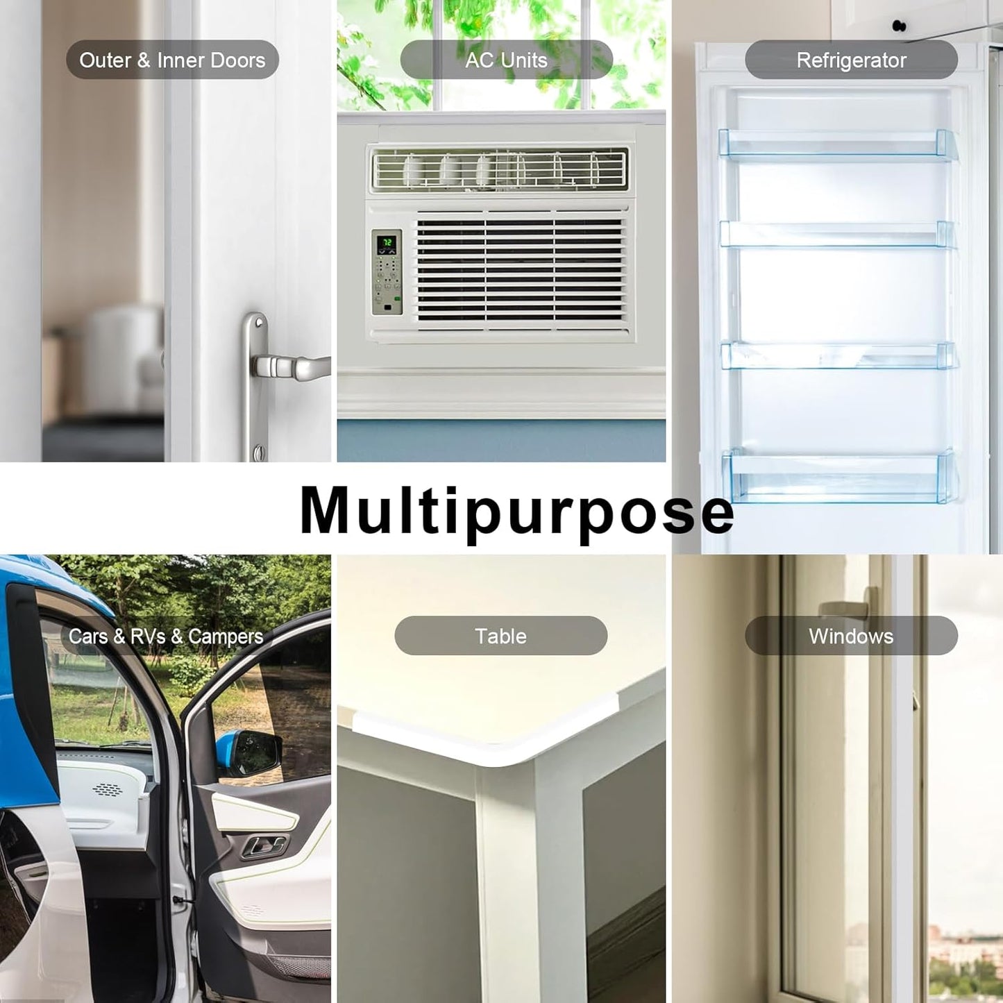 White Strong Adhesive Weather Stripping, Door Insulation Weather Strip，Door Seal Strip, Soundproof Weatherproof Weather Tape for Doors and Windows(1/4 in x 1/16 in x 66Ft)