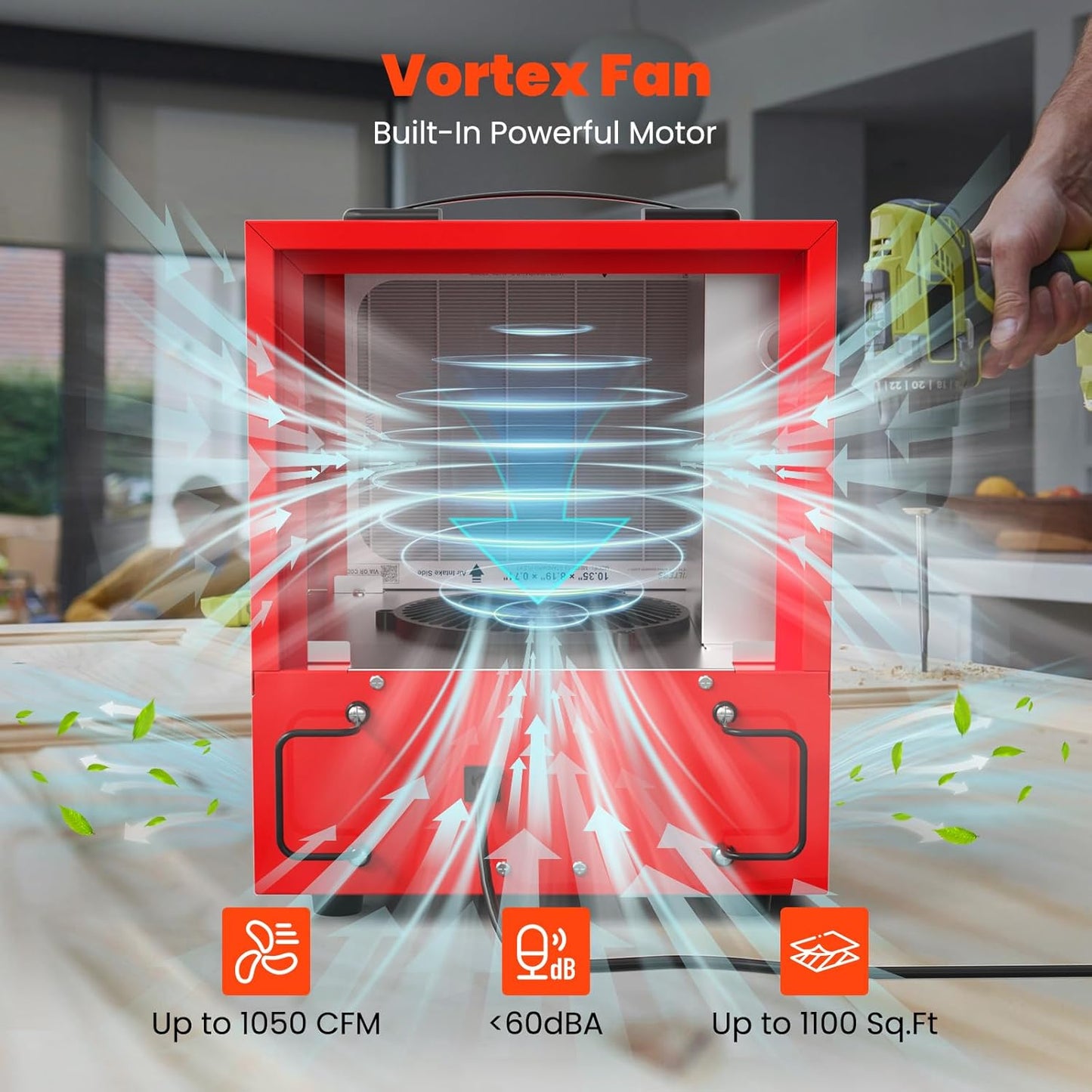 Abestorm Tabletop Dust Collector for Woodworking, Portable Double-sided Intake Air Filtration Systems, Movable Air Filter with Timer Function, Ideal for Garage Works Shop and Room Renovations