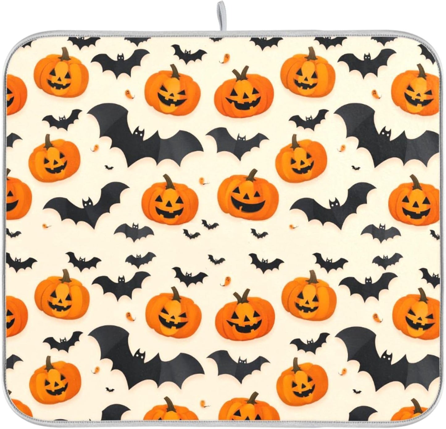 Halloween Black Bat Dish Drying Mat for Kitchen Countertop 16x18 Spooky Evil Pumpkin Lantern Small Drying Mat Reusable Quick Dry Dish Sink Mats Easy Clean Decorative Essentials