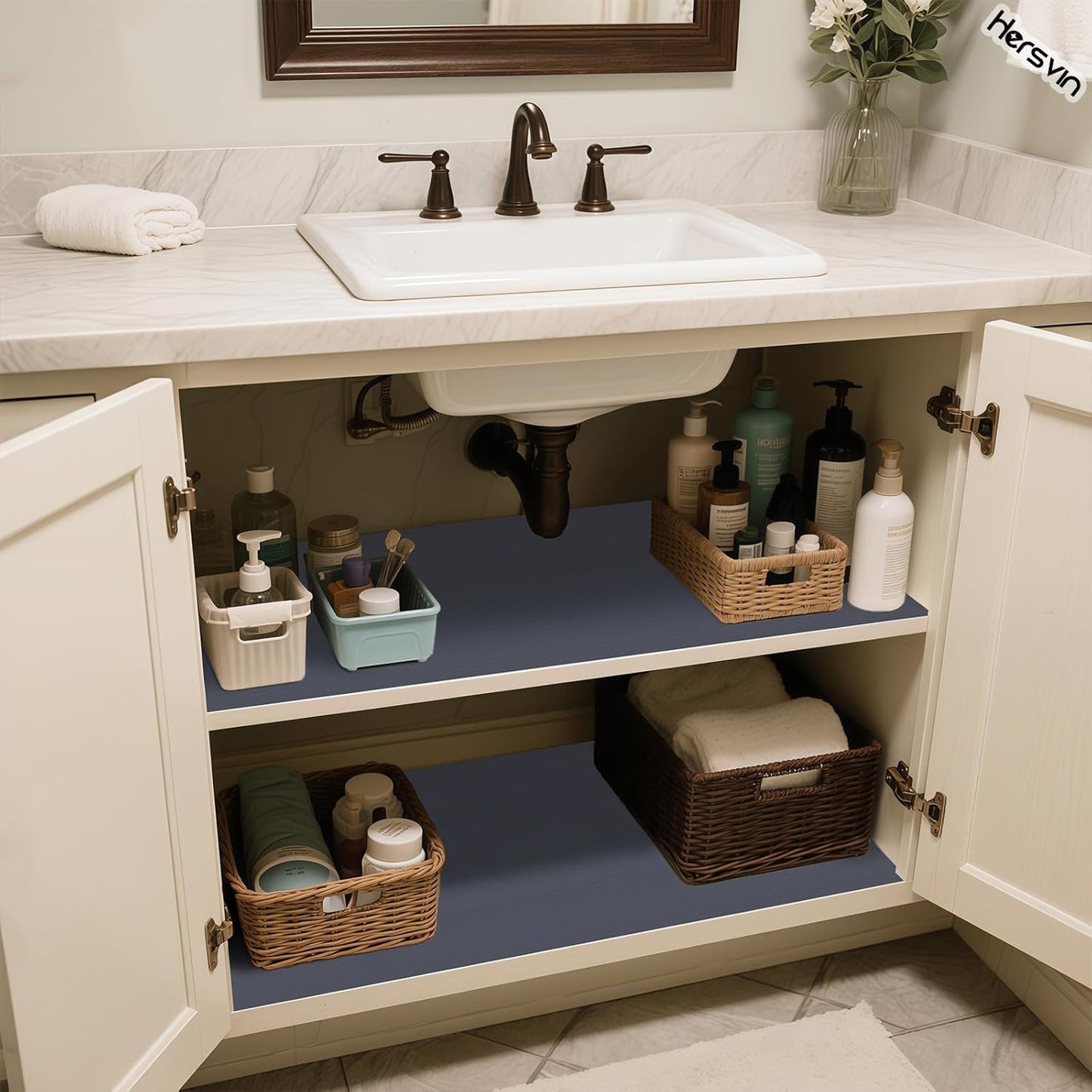 Shelf Liners 20 in x 20 ft EVA Drawer Mats, Non-Adhesive Cupboard Pad, Kitchen Cabinet Lining Fridge Cushion (Gray Stripe, 50.8cmx610cm)