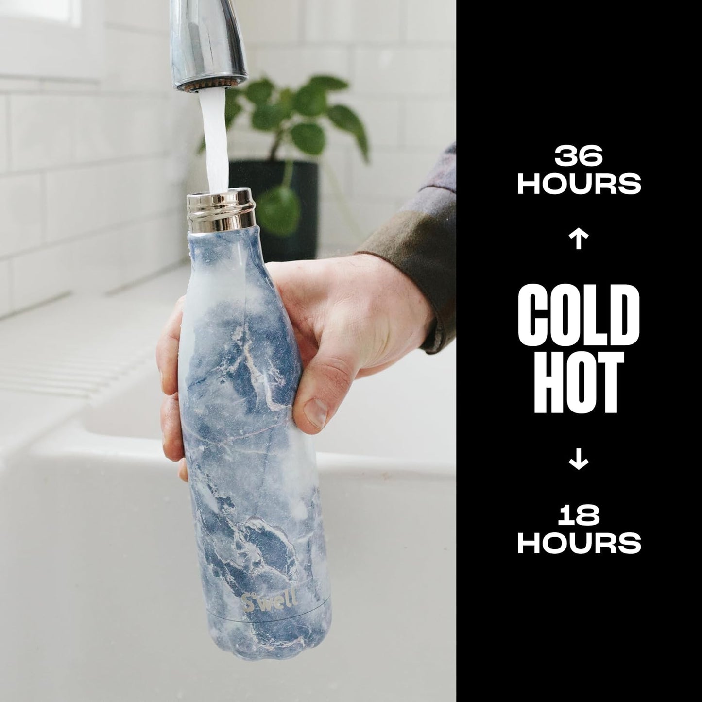 S'well Stainless Steel Water Bottle, 17oz, Blue Granite, Triple Layered Vacuum Insulated Containers Keeps Drinks Cold for 36 Hours and Hot for 18, BPA Free, Perfect for On the Go