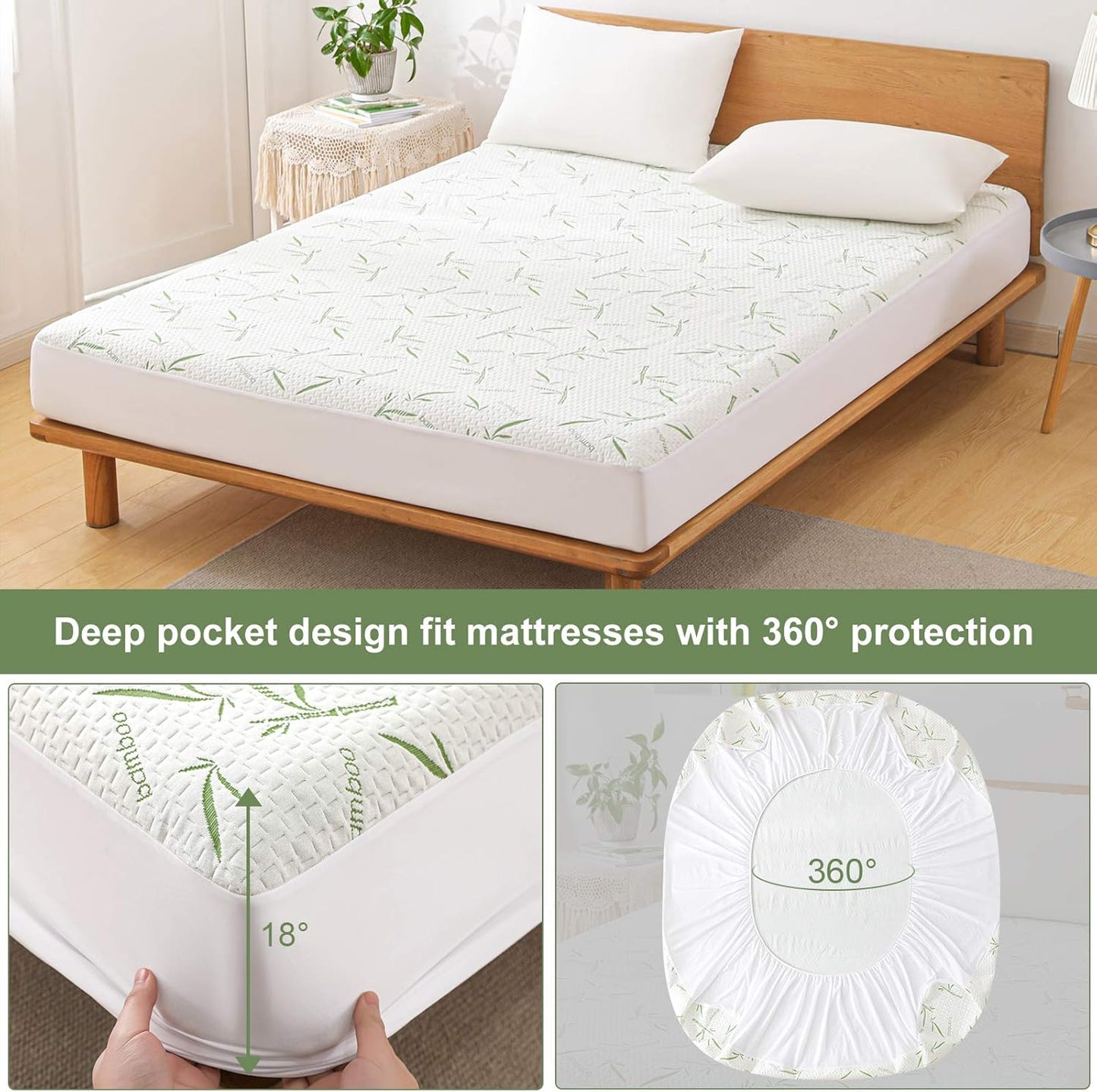 Twin XL Mattress Protector Waterproof Mattress Pad Washable Bamboo Rayon Mattress Cover Breathable Noiseless Bed Protector 5" - 21'' Elastic Fitted Deep Pocket