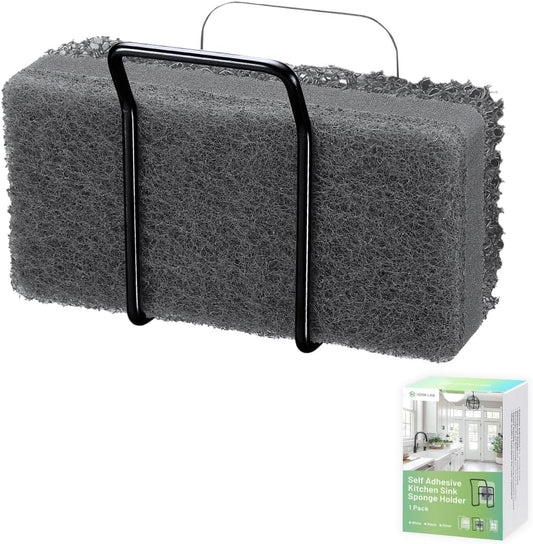 Hook LAB Reusable Sponge Holder for Kitchen Sink & Bathroom Organizer, Mountable Rack for Sponges, Scrubbers, Soaps and Brushes (Black)