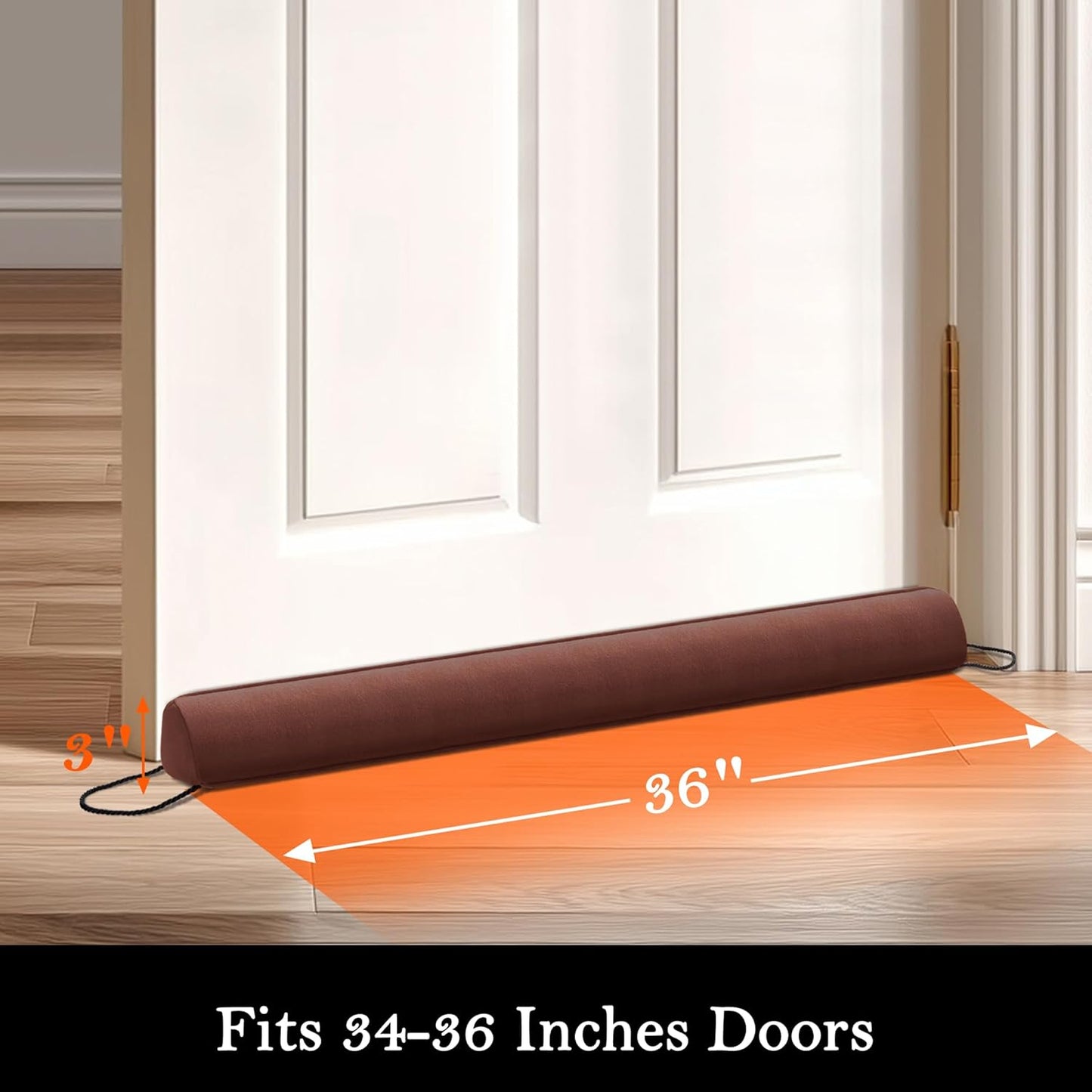 Sunolga 36" Door Draft Stopper Blocks Hot and Cold Air with Removable Washable Cover for Gaps Up to 3", All-Season Seal for Noise, Door Sweep for Bottom of Door and Window, Home Essentials, Coffee