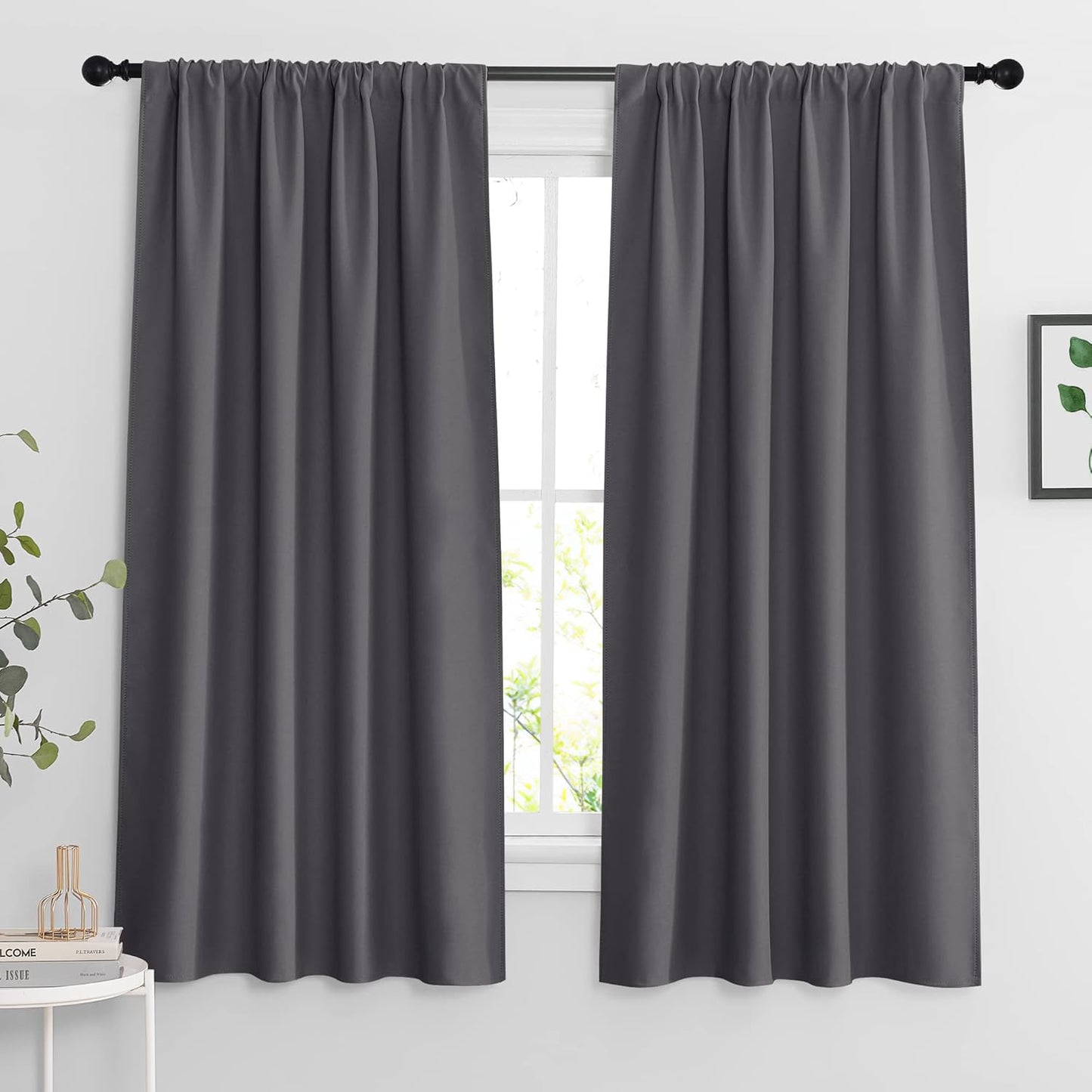 RYB HOME Blackout Curtains for Living Room, Room Darkening Small Window Treatment Thermal Insulated Privacy Blinds for Bedroom Bathroom Kitchen, Grey, W42 x L63 inch, 2 Panels