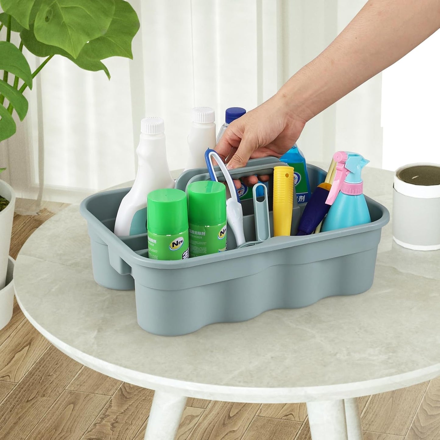 4 Packs Plastic Cleaning Caddy, 2 Compartment Cleaning Tool Caddy with Handle, Grey