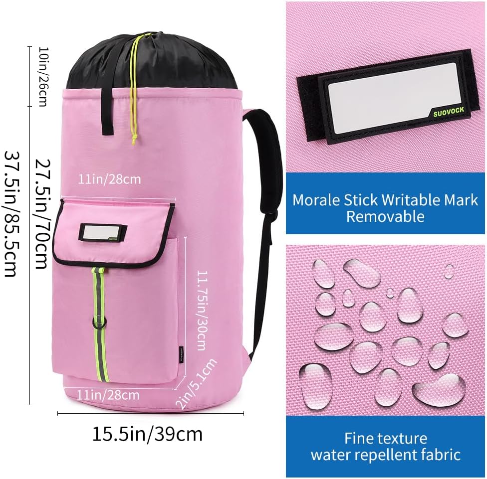 laundry bag backpack,extra-large heavy duty laundry bags,laundry backpack for college students,drawstring closure (Light Pink Laundry Bag)