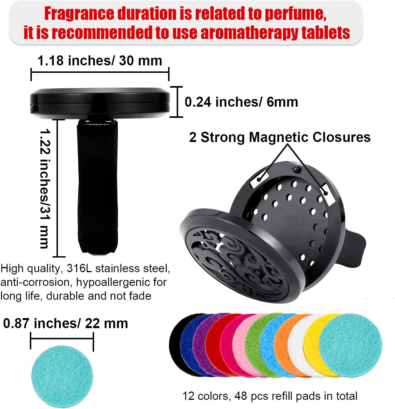 2 Pieces 316L Car Aromatherapy Oil Diffuser Air Freshener with 48 Felt Pad (Cloud, Sunflower Patterns)