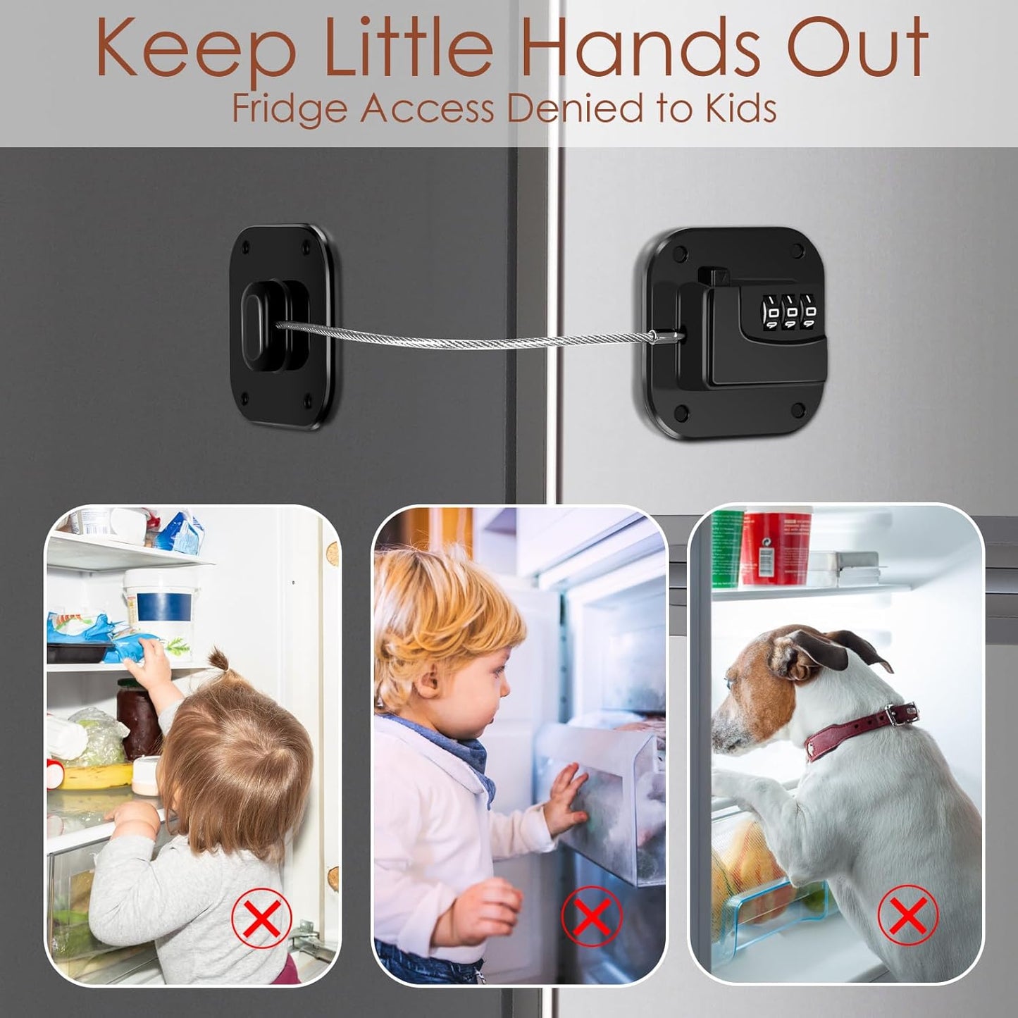 Refrigerator Lock, Combination Lock for Refrigerator Cabinets, Drawers, Heavy Duty Fridge Lock, Easy Install No Keys Needed (2 Pack)