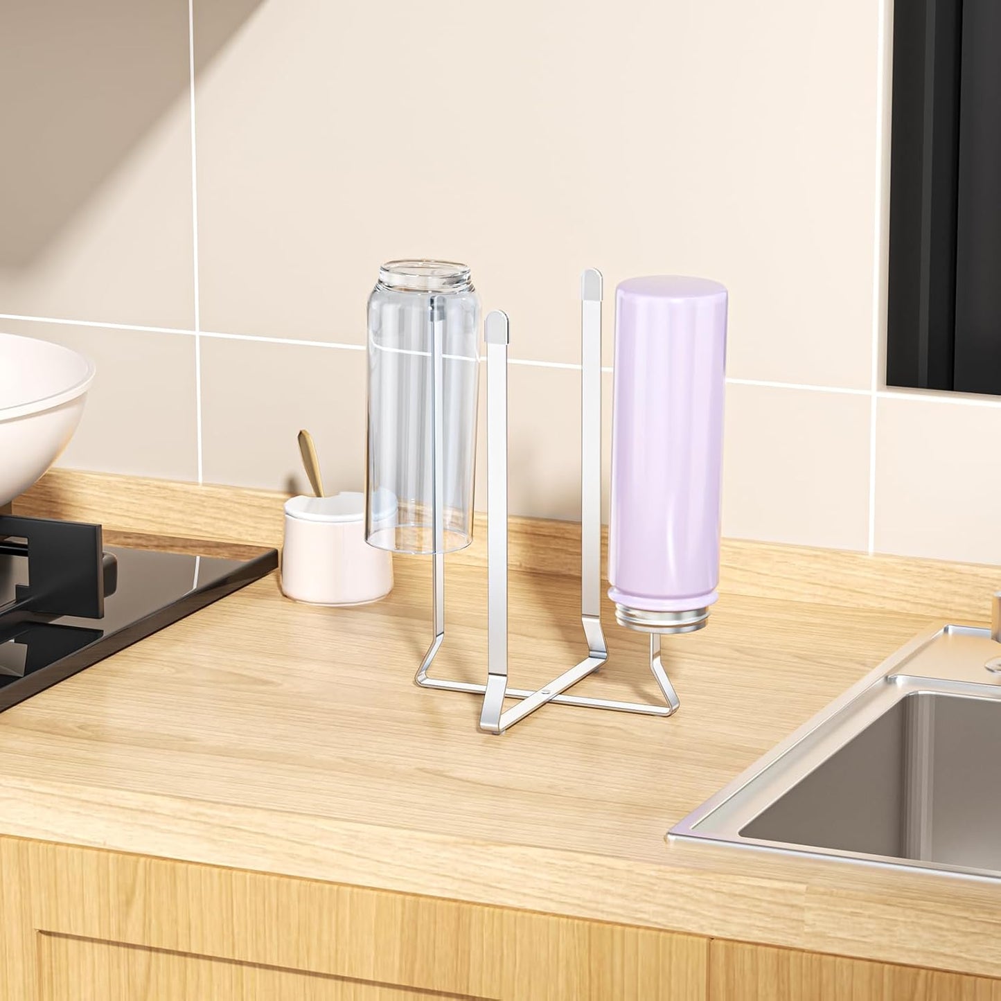 Water Bottle Drying Rack, Collapsible Bottle Rack Dryer, Stainless Steel Baby Bottle Drying Rack for Cup, Water Bottle Dryer Rack, Reusable Bag Drying Stand for Glass Bottles, Sport Bottles