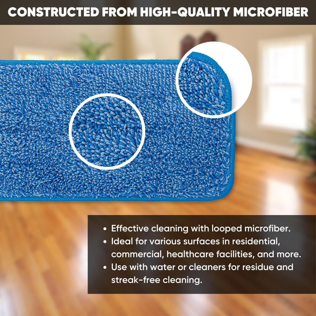 Microfiber Wholesale 18 inch Microfiber Mop Pads - Machine Washable, Reusable, Refills & Replacement Wet Mop Heads Compatible with Any Microfiber Flat Mop System (3 Pack)