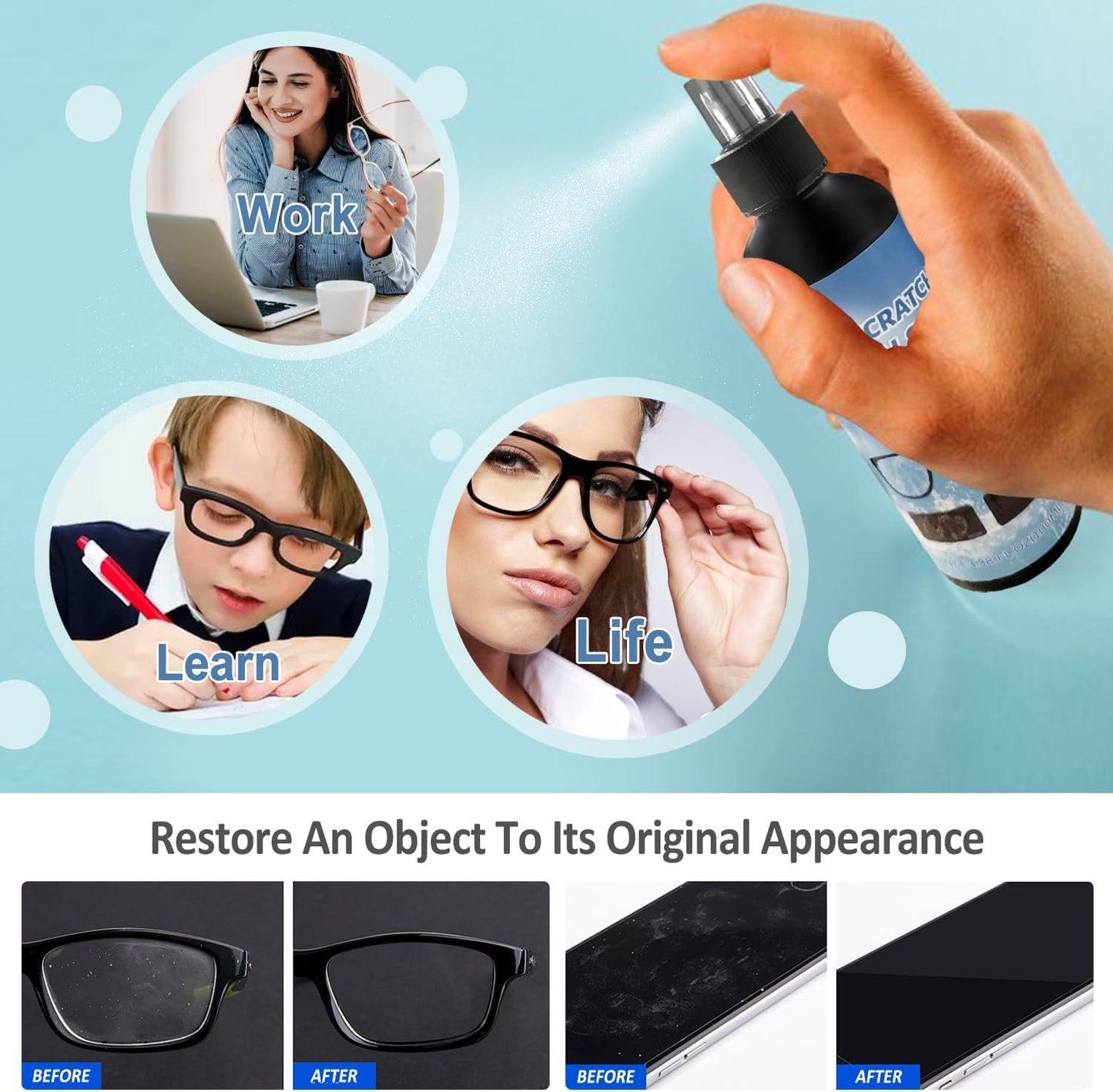 2PCs Lens Scratch Remover for Eye glasses, Lens scratch removal spray,Eyeglass Scratch Remover,Glasses Windshield Repair Fluid