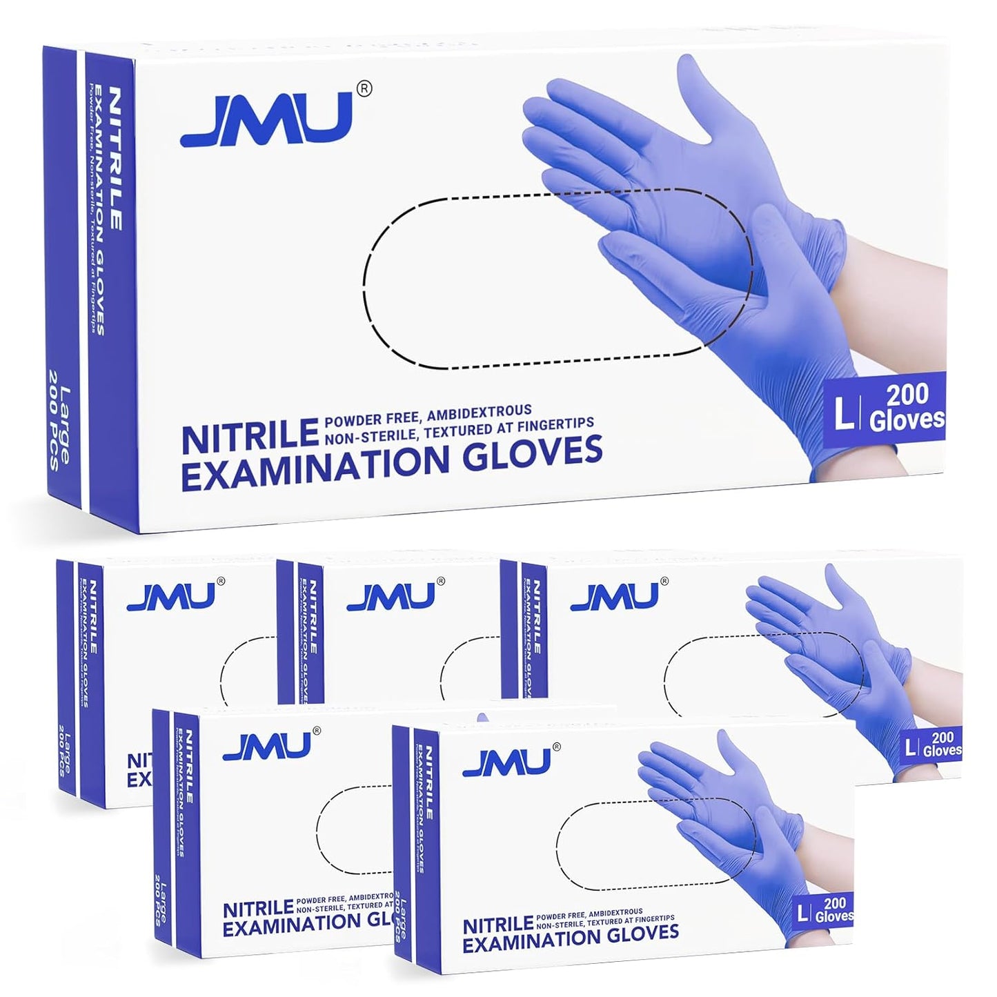JMU Nitrile Gloves Large Case of 1200, Gloves Disposable Latex Free Bulk, 3.5 Mil, Violet Blue