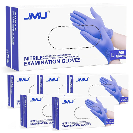 JMU Nitrile Gloves Large Case of 1200, Gloves Disposable Latex Free Bulk, 3.5 Mil, Violet Blue