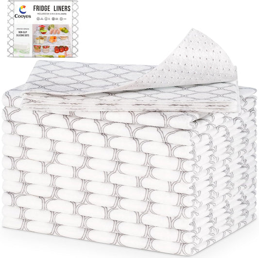 Cooyes Felt Shelf Liners for Drawer & Kitchen Cabinet, 12 Pack, 12" × 24 ", Non Slip Fridge Liners Machine Washable, Breathable Refrigerator Mats for Glass Shelves, Keep Produce Fresh Longer