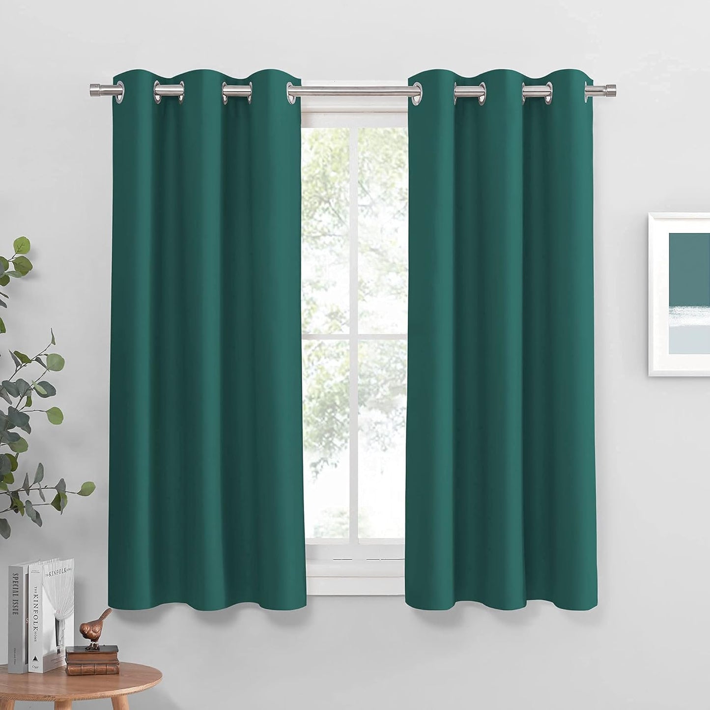 PONY DANCE Children Curtain Panels - Light Blocking Window Covering for Bedroom Energy Saving Thermal Insulated, W 42 by L 45 inch, Hunter Green, 2 Pieces