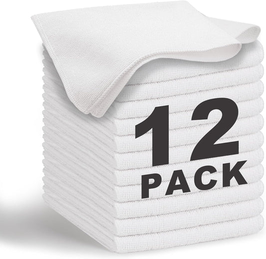 White Microfiber Cleaning Cloth 13"x13", Ultra Soft Absorbent Microfiber Cleaning Rags for Housekeeping Cleaning Supplies, Lint Free Reusable Cleaning Cloths for House Washable, Pack of 12