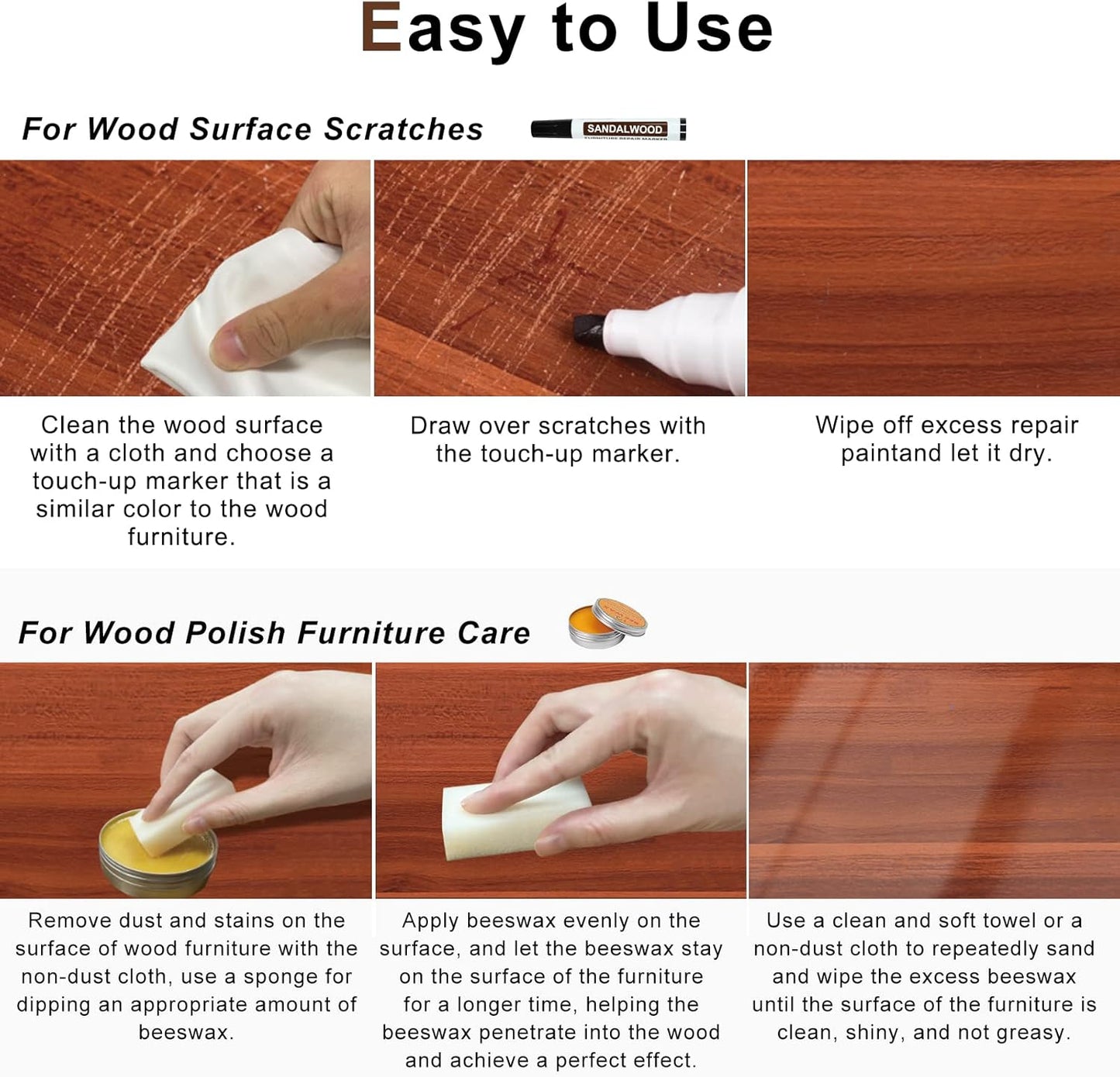 Furniture Markers Touch Up Kit - New Upgrade 18 Colors Wood Scratch Repair Kit with Beeswax Furniture Polish, Wood Markers Pens for Scratches, Stains - Restore Wooden Floor, Table, Cabinet, Bedpost