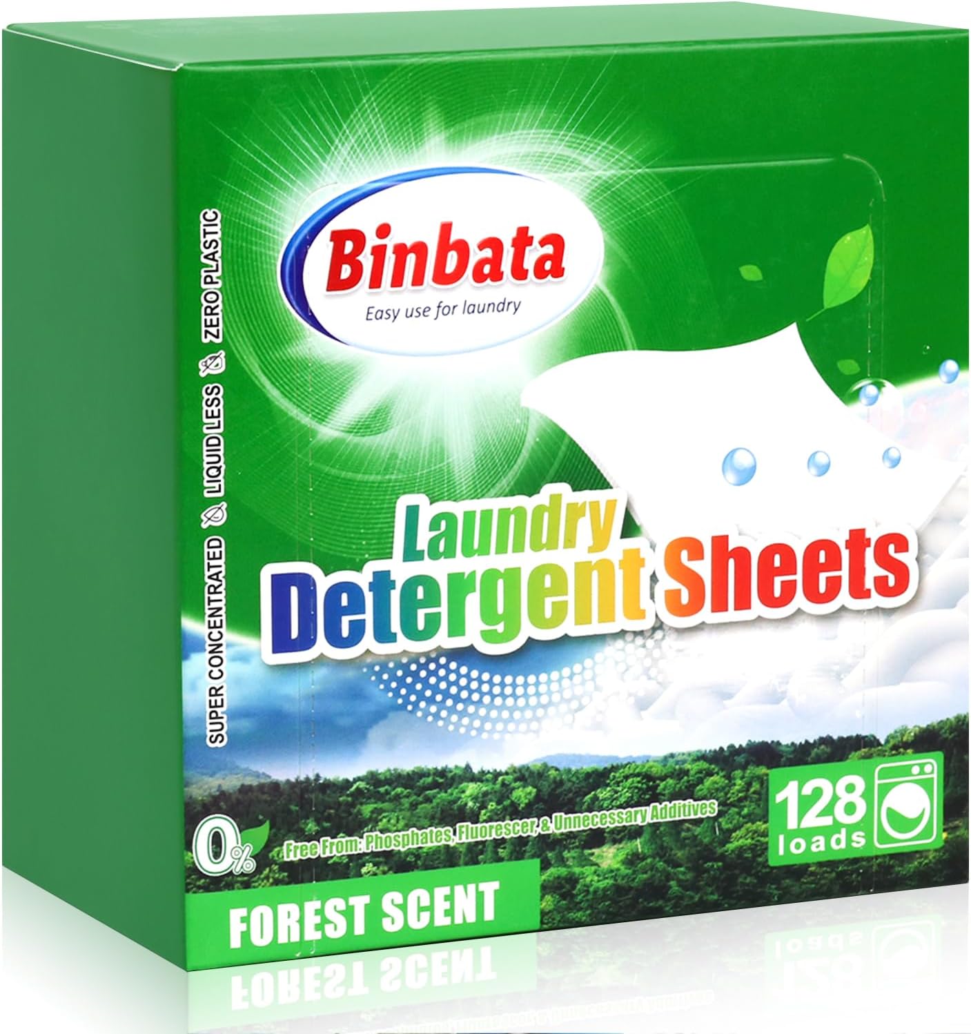 Laundry Detergent Sheets - Up To 128 Loads, Hypoallergenic, Eco-Friendly Forest Scent, Biodegradable, Plastic Free, Liquidless Laundry Sheets Suitable for Sensitive Skin