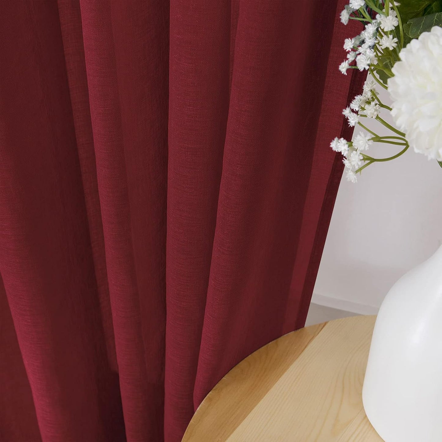 Tollpiz Sheer Curtains Bedroom Linen Textured Curtain Sheers Light Filtering Voile Rod Pocket Curtains for Living Room, 38 x 84 inches Long, Burgundy Red, Set of 2 Panels