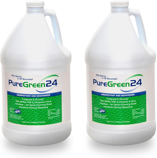 PureGreen24 Safe & Effective Disinfectant. Kills Deadly Germs including RSV COVID-19 Norovirus MRSA Staph 2025 flu Contains no toxic chemicals odorless child & pet safe 2 gallon bottles ready to use