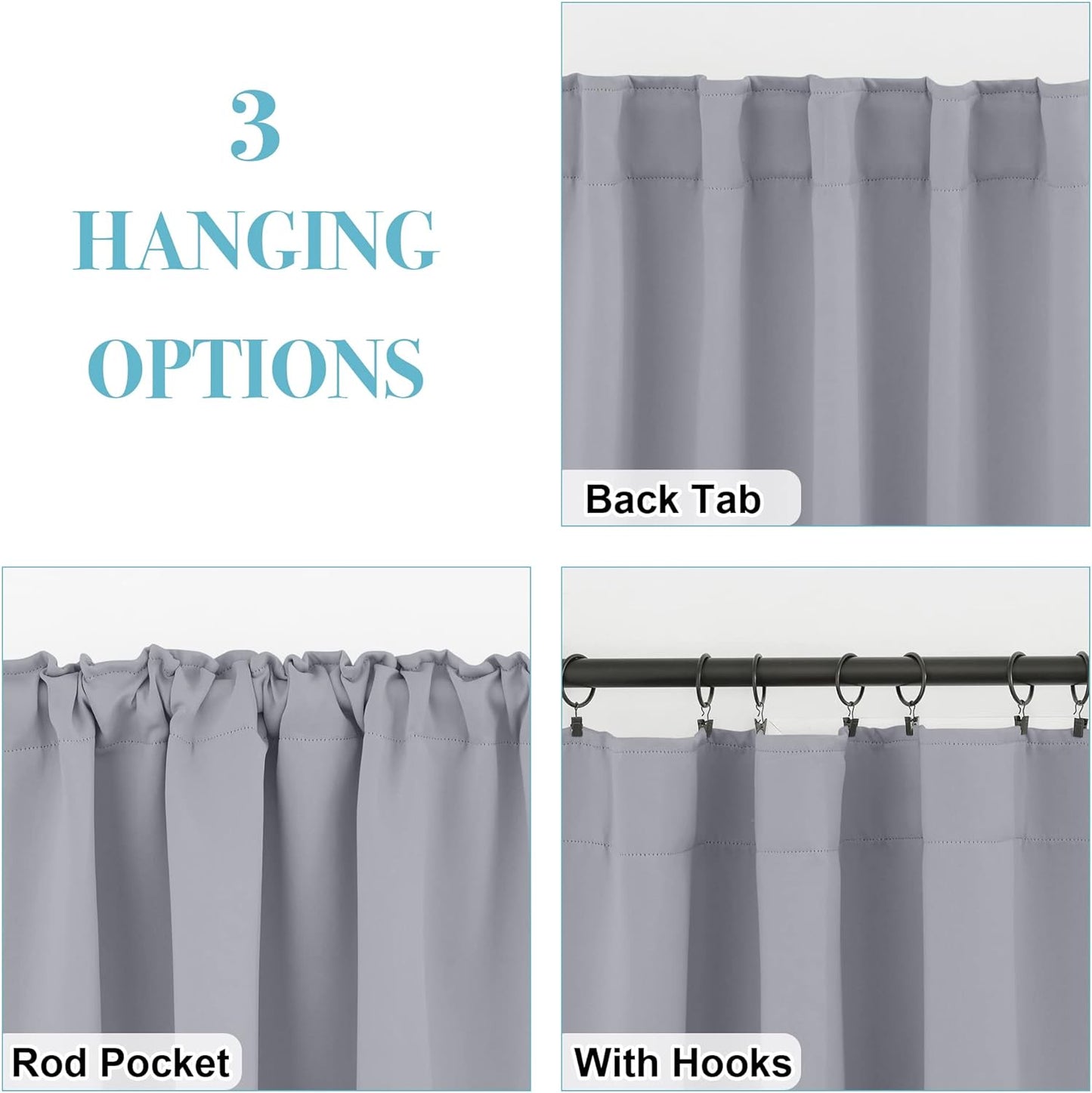 RYB HOME Bedroom Curtains, Room Darkening Thermal Insulated Curtain Back Tab Pleat Drapes Decent Window Treatment for Home Office Playroom Living Room, W42 x L63 inches, Sliver Grey, 2 Panels