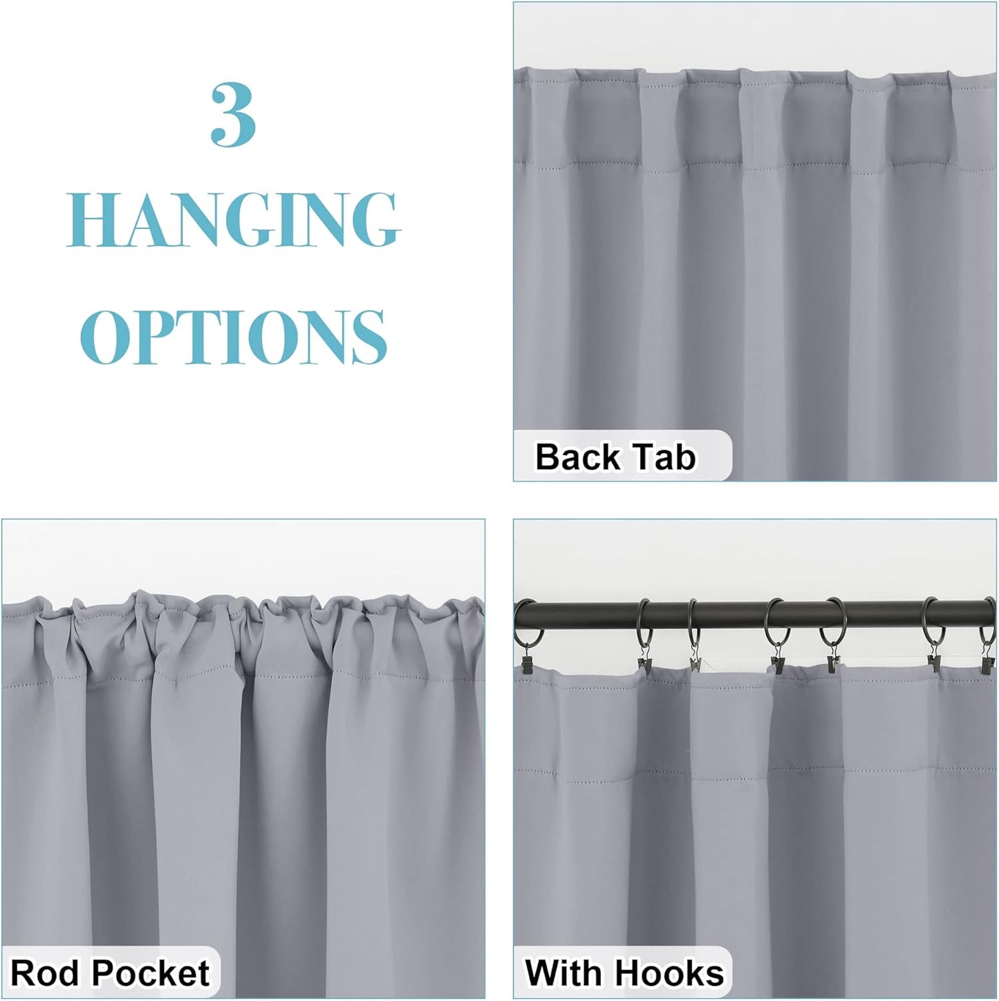 RYB HOME Curtains for Living Room - Blackout Curtains Sunlight Block Privacy for Dining Bedroom Bay Window French Door Decor, W 42 x L 72, Silver Grey, 1 Pair