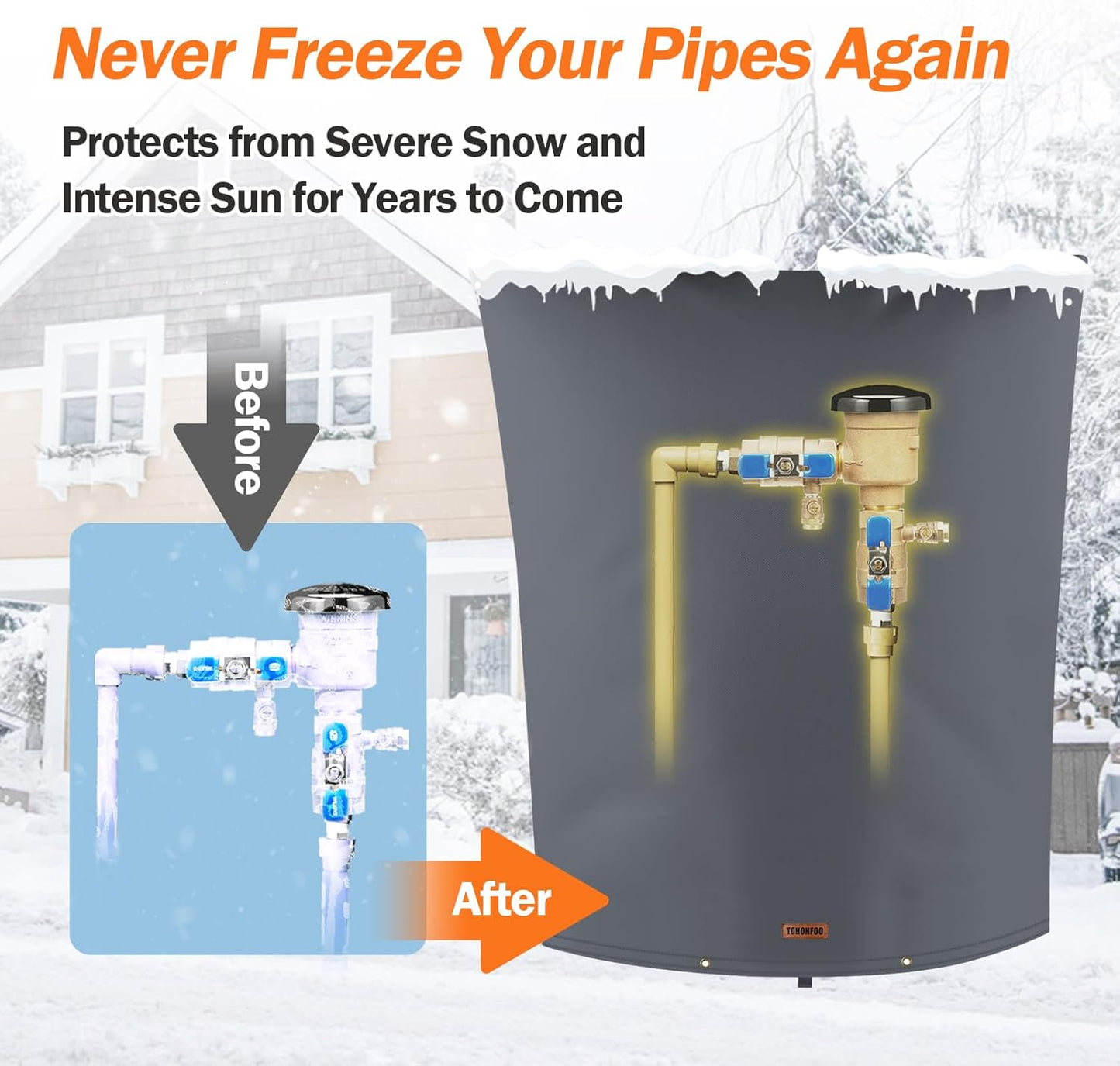 TOHONFOO Backflow Preventer Pipe Insulation Cover (5°F) - Irrigation Sprinkler Valve Insulated Pouch - Water Well Pump Cover - Sturdy 5 Layers for Winter Freeze Protection, 28" W x 36" H, Grey