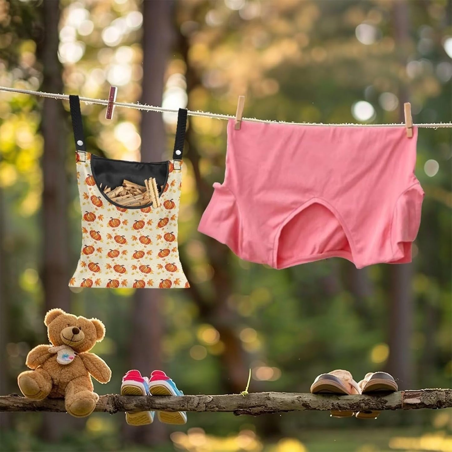 Pumpkin Clothes Pin Bags Clothespin Bag Holder Clothespin Holder 14.5 x 12 Inch Clothespin Bag for Clothesline Outdoor Outside Laundry Room Lightweight Clothespin Bag for Easy Hang, CZB94