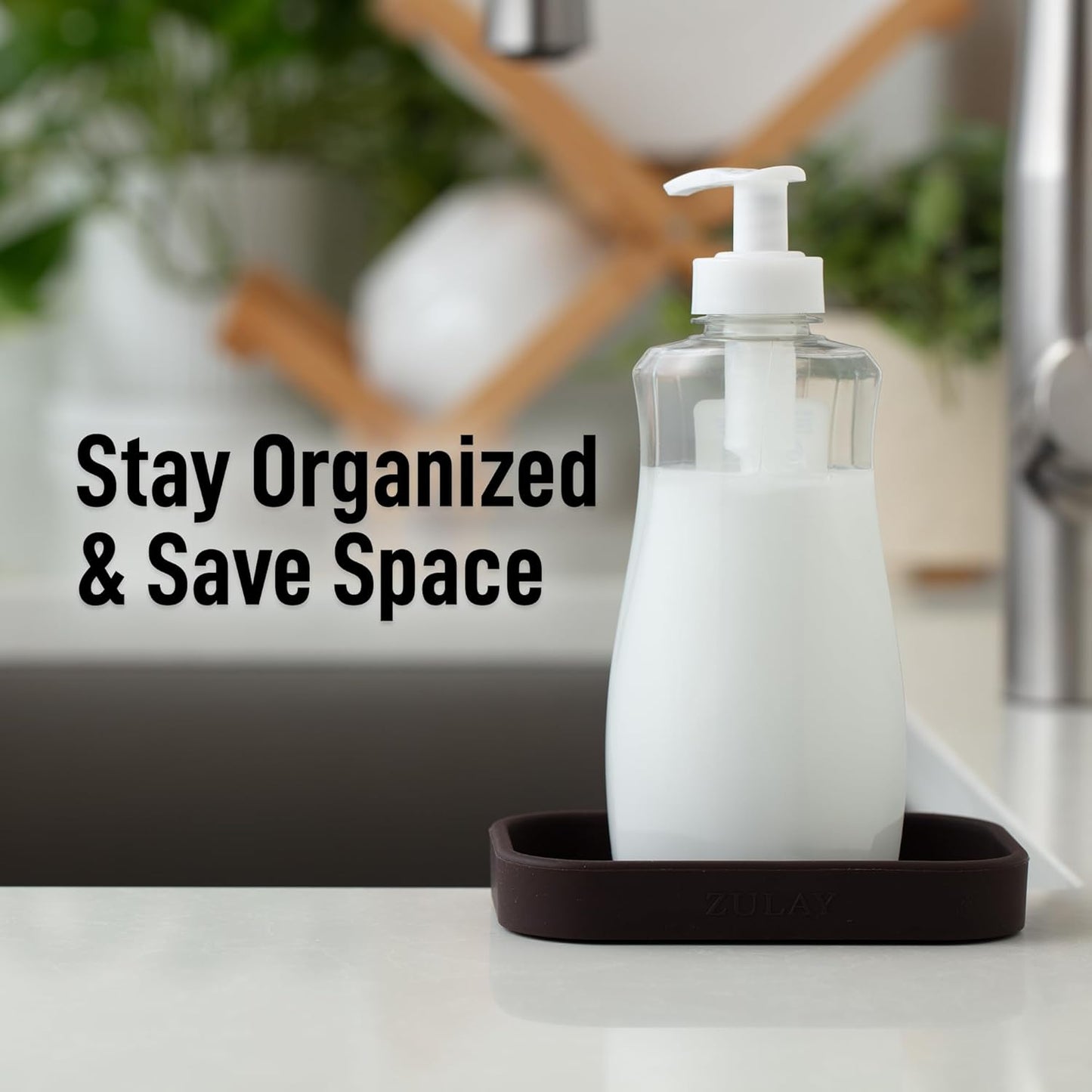 Zulay Kitchen Small Silicone Sponge Holder (4.9x3.3”) – Space-Saving Sink Organizer Tray for Sponge, Soap, Brush & More – Compact Non-Slip Dish for Kitchen & Bathroom (Chocolate)