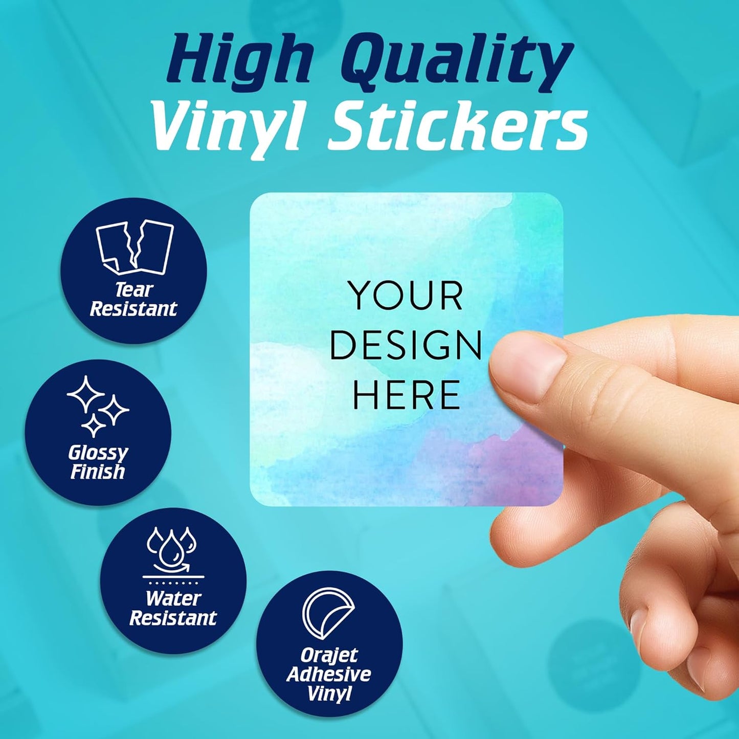100 Custom Vinyl Stickers - Upload Your own Image, Text, Design, Logo - Personalized Logo Labels for Handmade, Packaging, Bottle, Jars, Candle, Brand Stickers (Sky Blue, 2x2 Square)