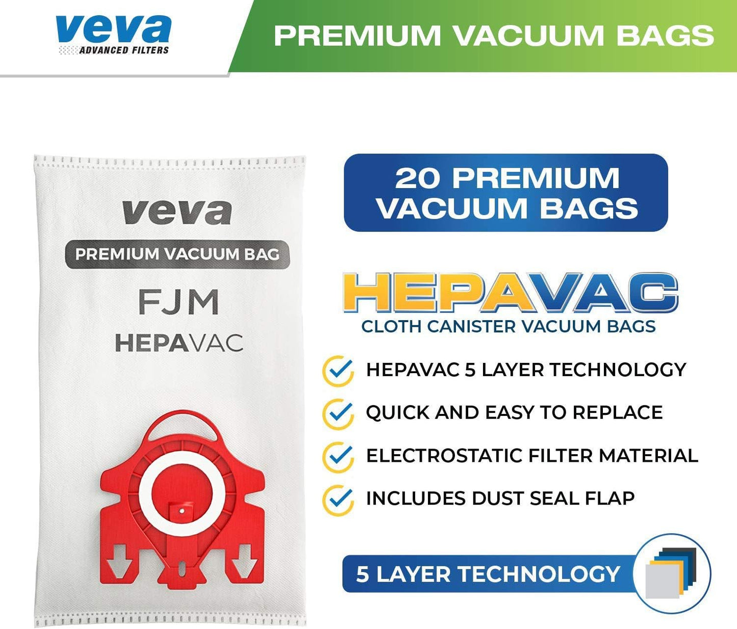 FJM Vacuum Cleaner Bags for Miele - 20 Pack - HEPA AirClean 3D Dust Bags – Fits Compact C1, C2, Complete C1