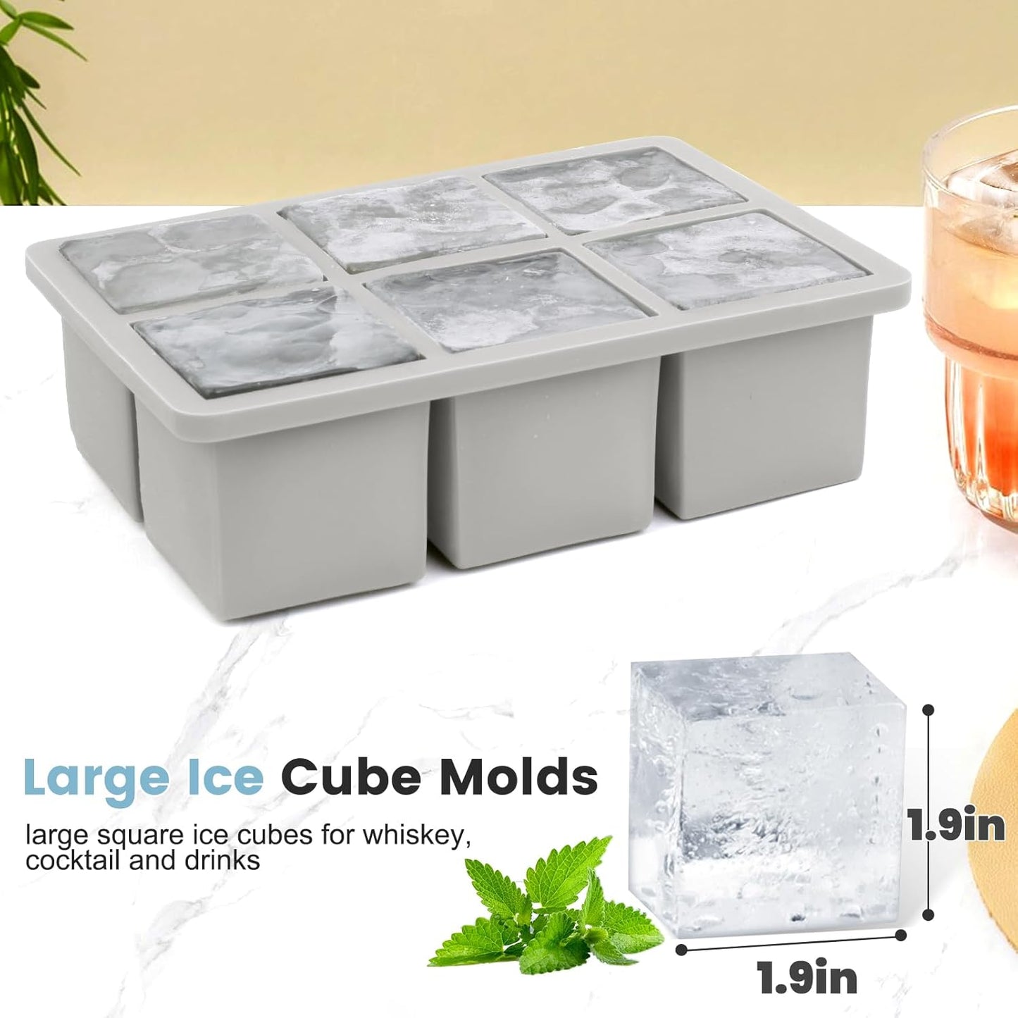 Large Silicone Ice Cube Tray 3Pack, SAWNZC Big Square Ice Cube Molds for Whisky Cocktail, Ice Maker Tray with Lid for Freezer, Easy Release (3, Blue+Grey+Yellow)