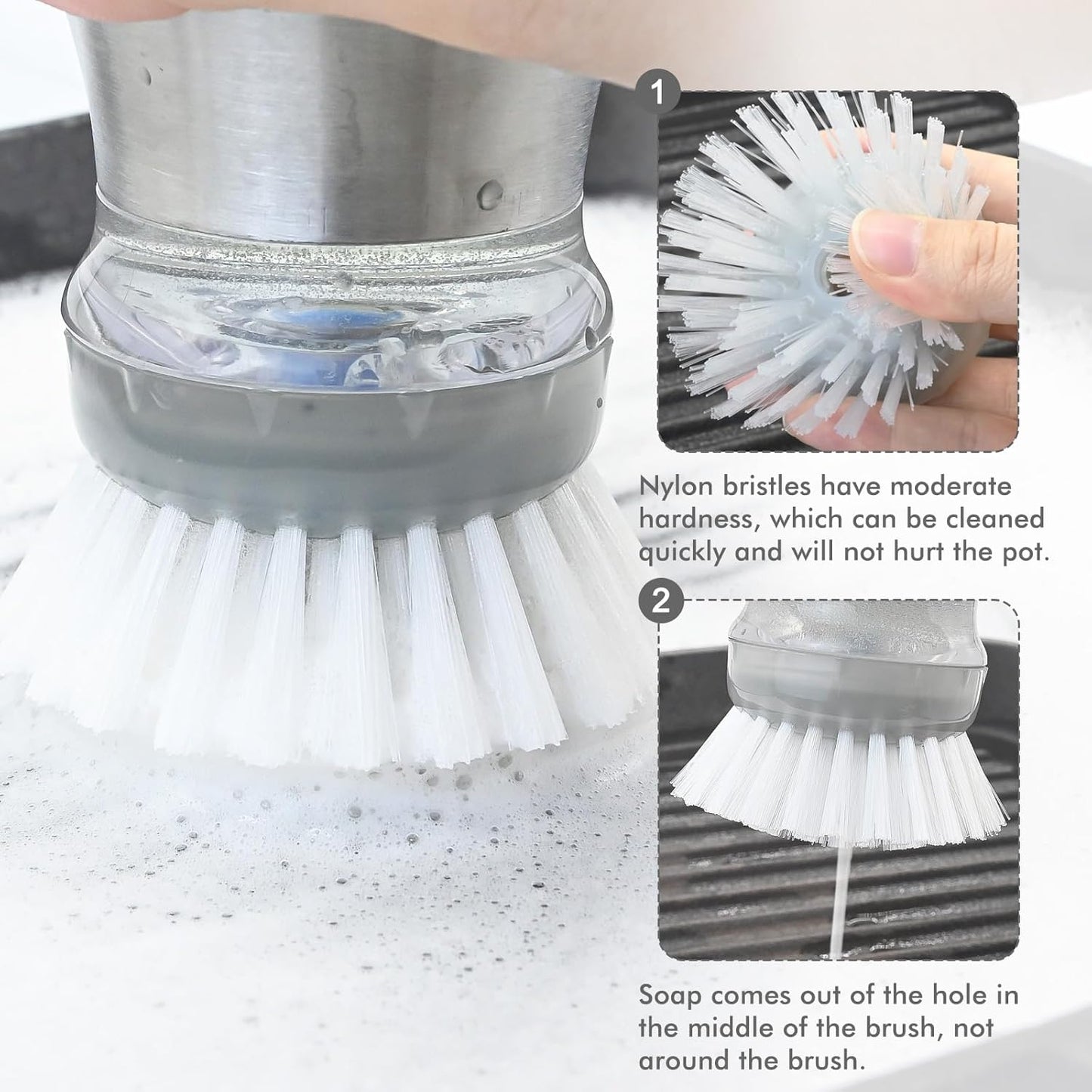 Shadowgallery Palm Brush Refills for OXO Steel Soap Dispensing Dish Brush - 4 Pack Cleaning Replacement Brush Head for OXO Palm Brush(Grey)