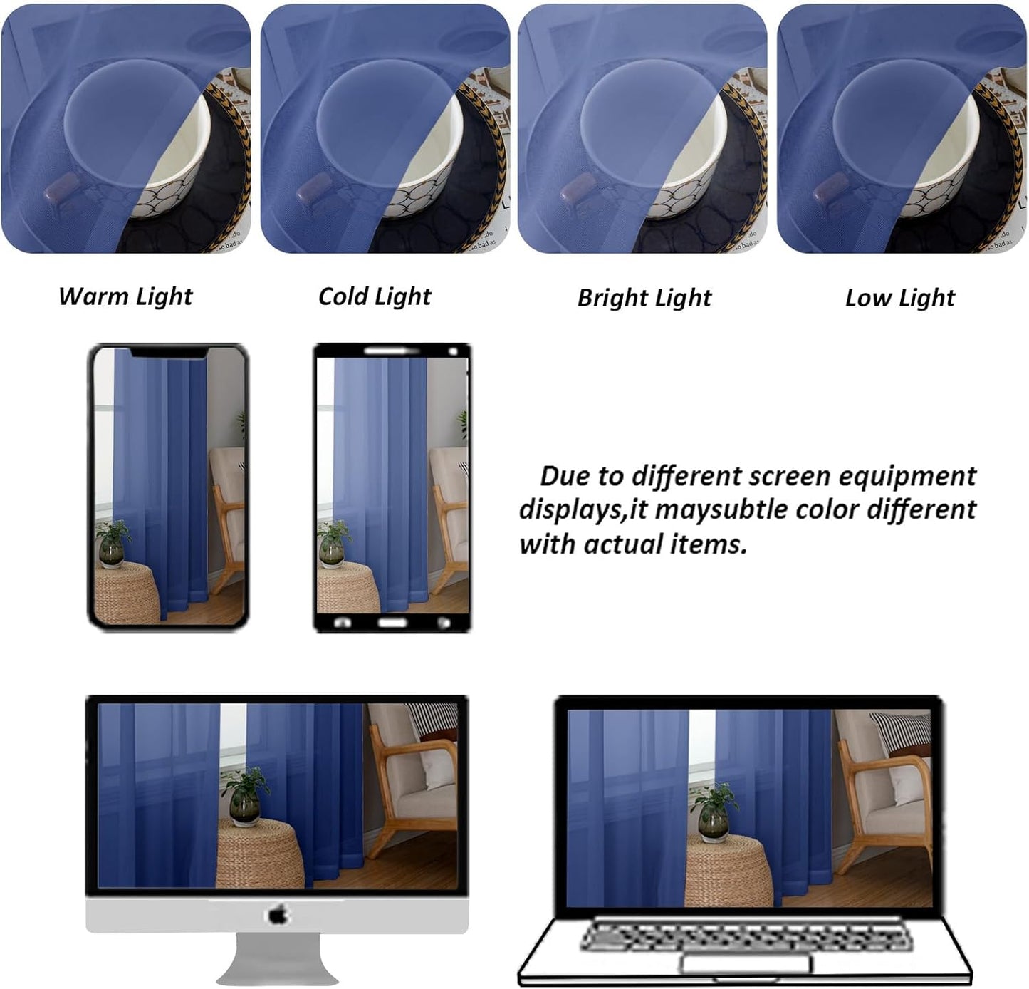 Chyhomenyc Royal Blue Sheer Curtains, 84 Inch Long 2 Panel Set, Rod Pocket Voile Drapes for Living Room, Bedroom - 2PCS, Each 42 W x 84 L