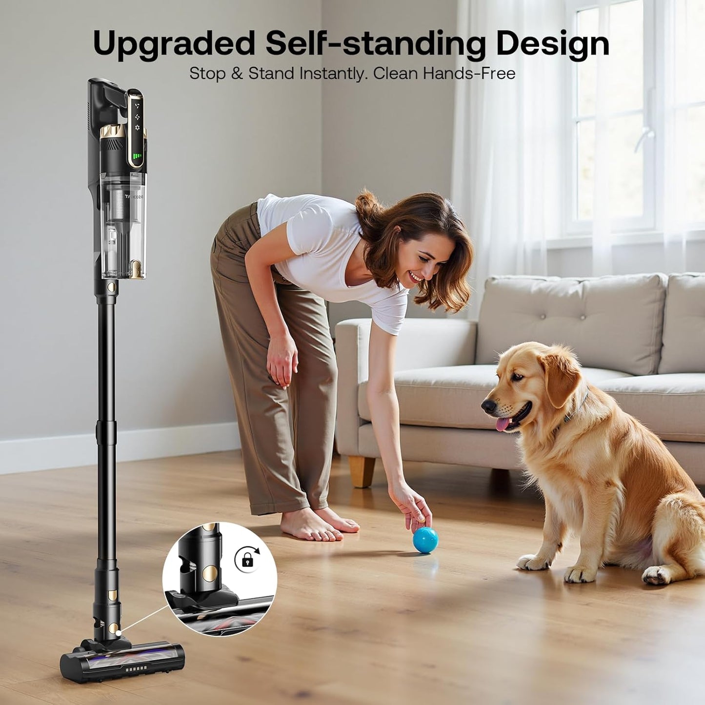 Trucozie Cordless Vacuum Cleaner with Self-Standing, 50 mins Runtime Lightweight Stick Vacuum with Powerful Suction, Anti-Tangle Wireless Vacuum Versatile for Hard Floor/Carpet/Pet Hair, Black