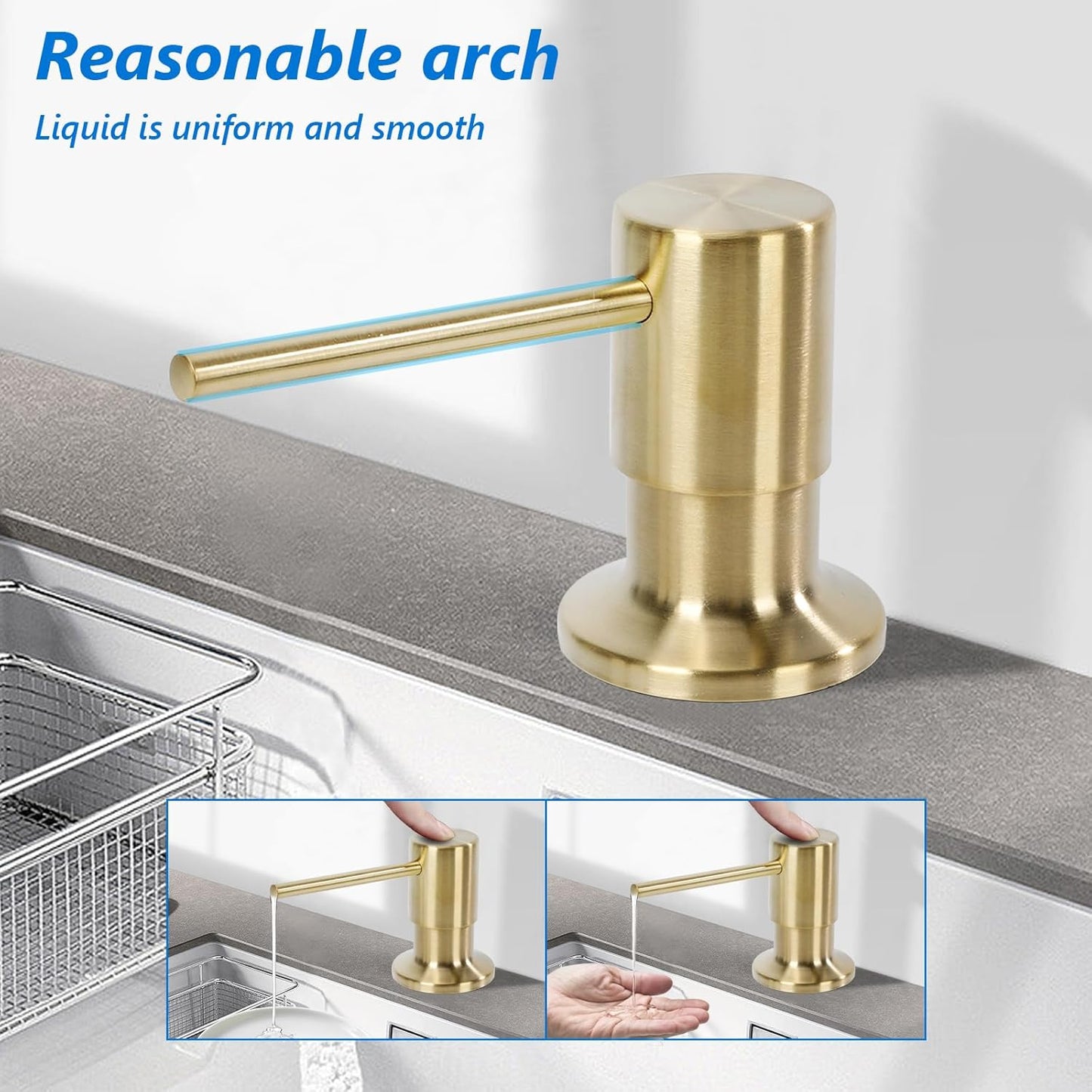 Soap Dispenser for Kitchen Sink Built in Sink Soap Dispenser, Countertop Soap Dispenser with 500ML/18OZ Bottle Refill from Sink Soap Dispenser(Gold)