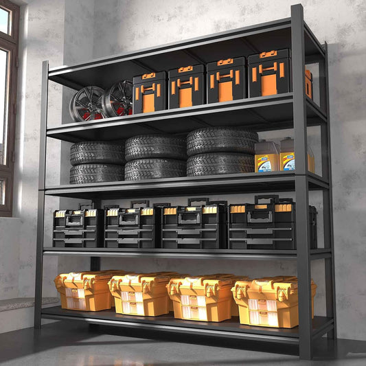 48.2" W Garage Shelving 3000LBS Storage Shelves Heavy Duty Garage Storage Shelves Adjustable 5 Tier Metal Shelves for Storage Industrial Heavy Duty Shelving Utility Shelf 24.2"Dx48.2"Wx 72.2"H